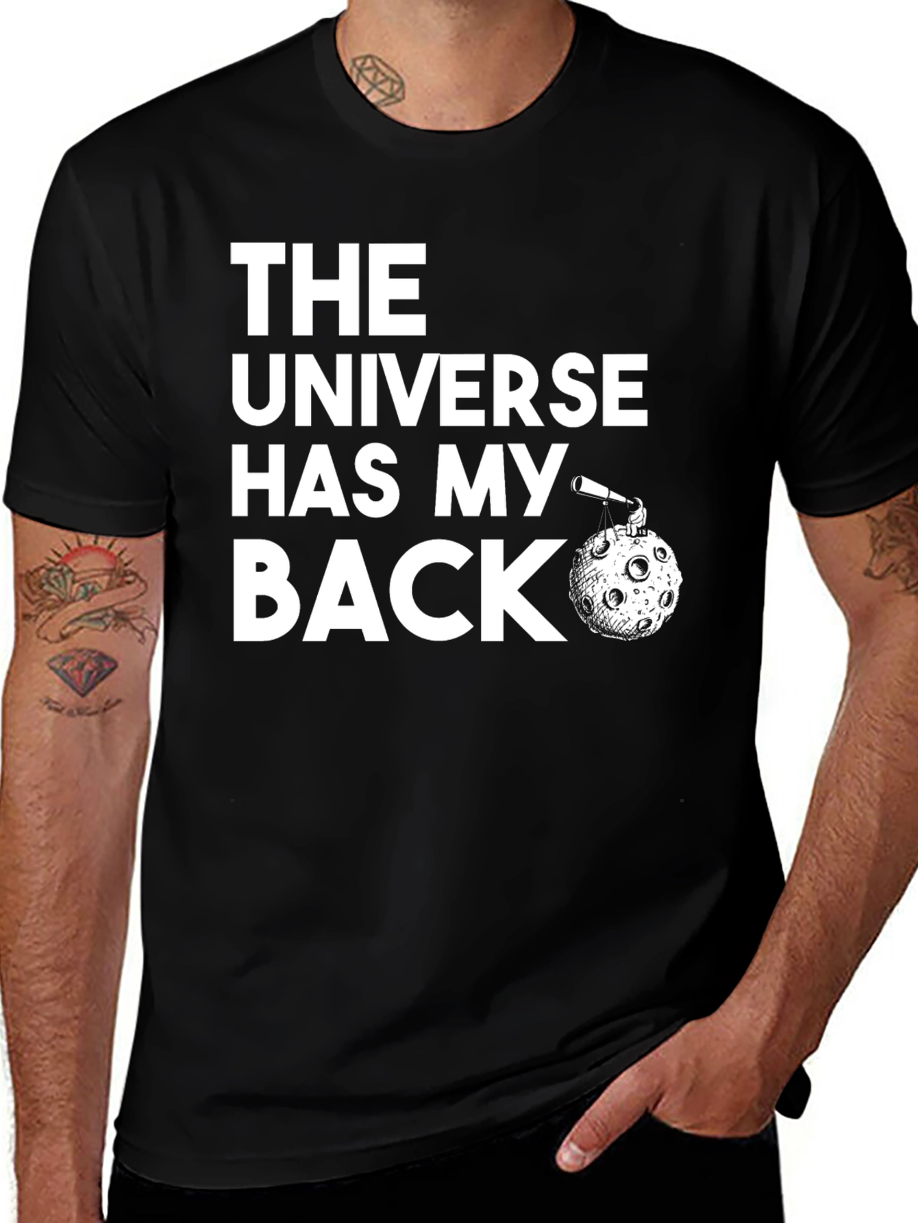 Variant 24 of Universe Has My Back Black Graphic T-Shirt