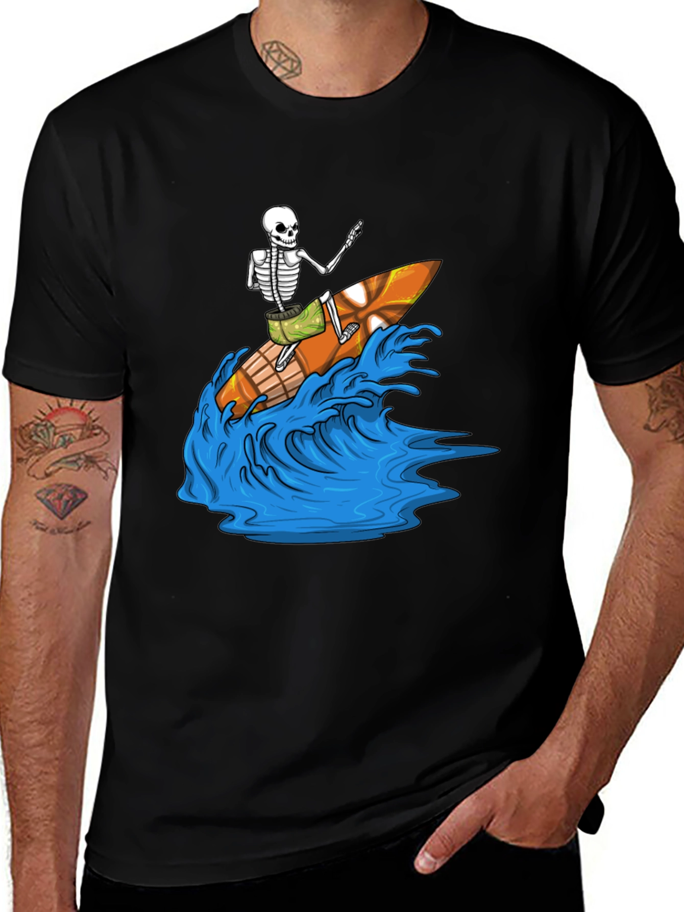 Variant 8 of Surfing Skeleton Graphic Tee - Black