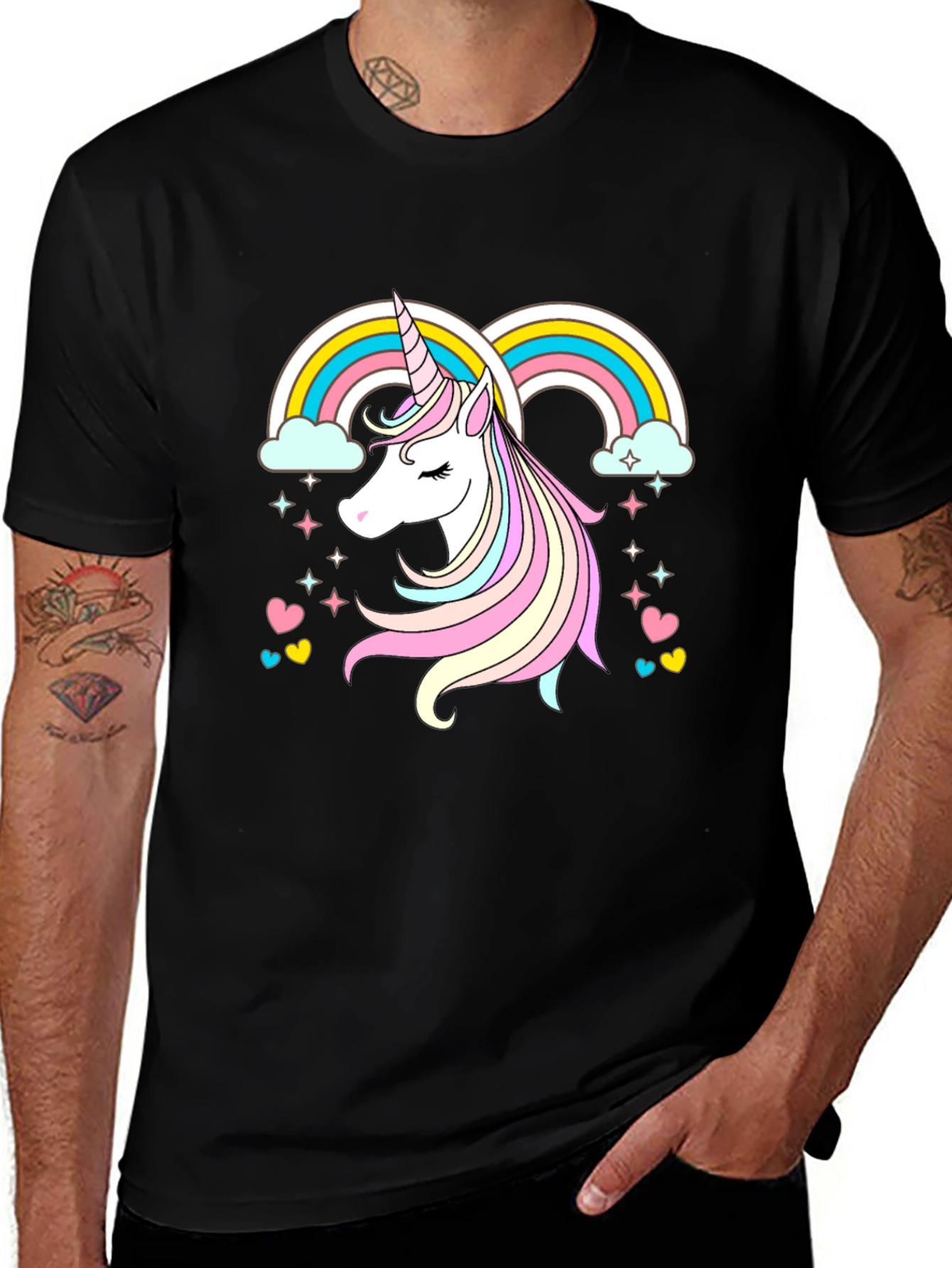 Variant 11 of Unicorn Rainbow Graphic Tee - Black