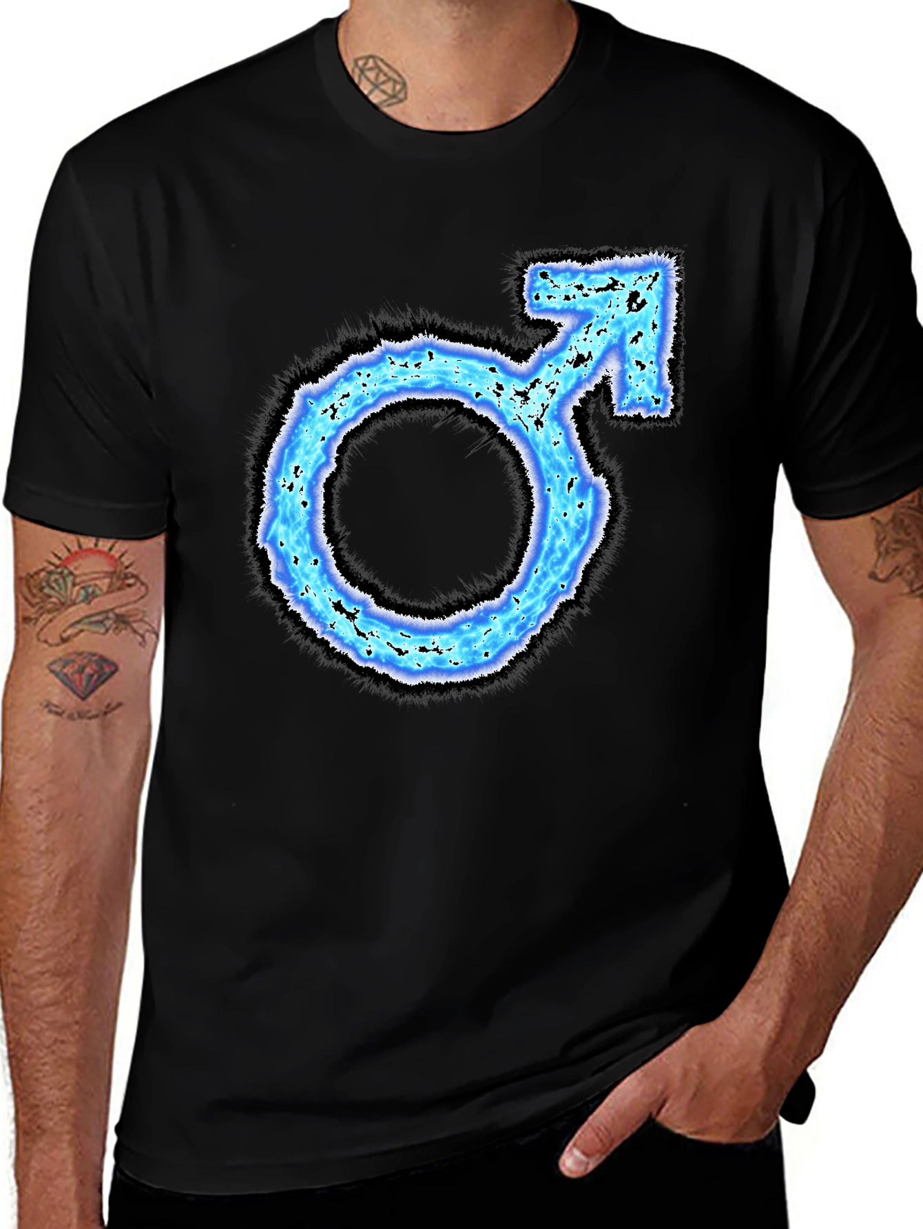 Variant 9 of Men's Black T-Shirt with Blue Male Symbol Graphic