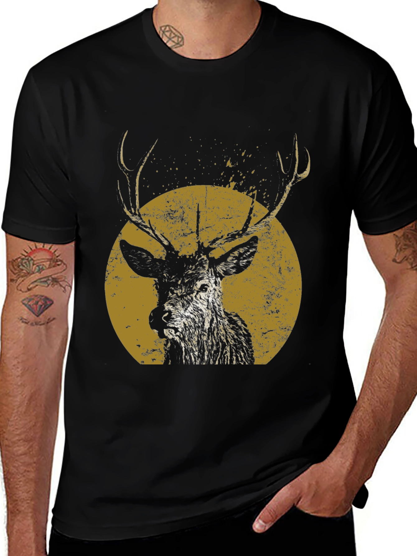 Variant 30 of Deer Graphic Print Men's Black T-Shirt