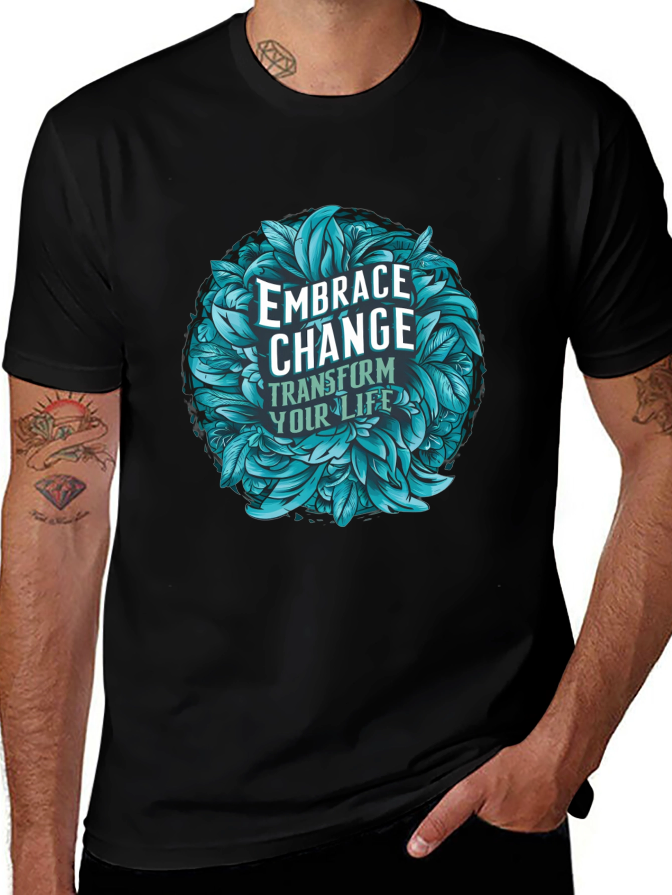 Variant 28 of Embrace Change Graphic T-Shirt - Trendy Leaf Design
