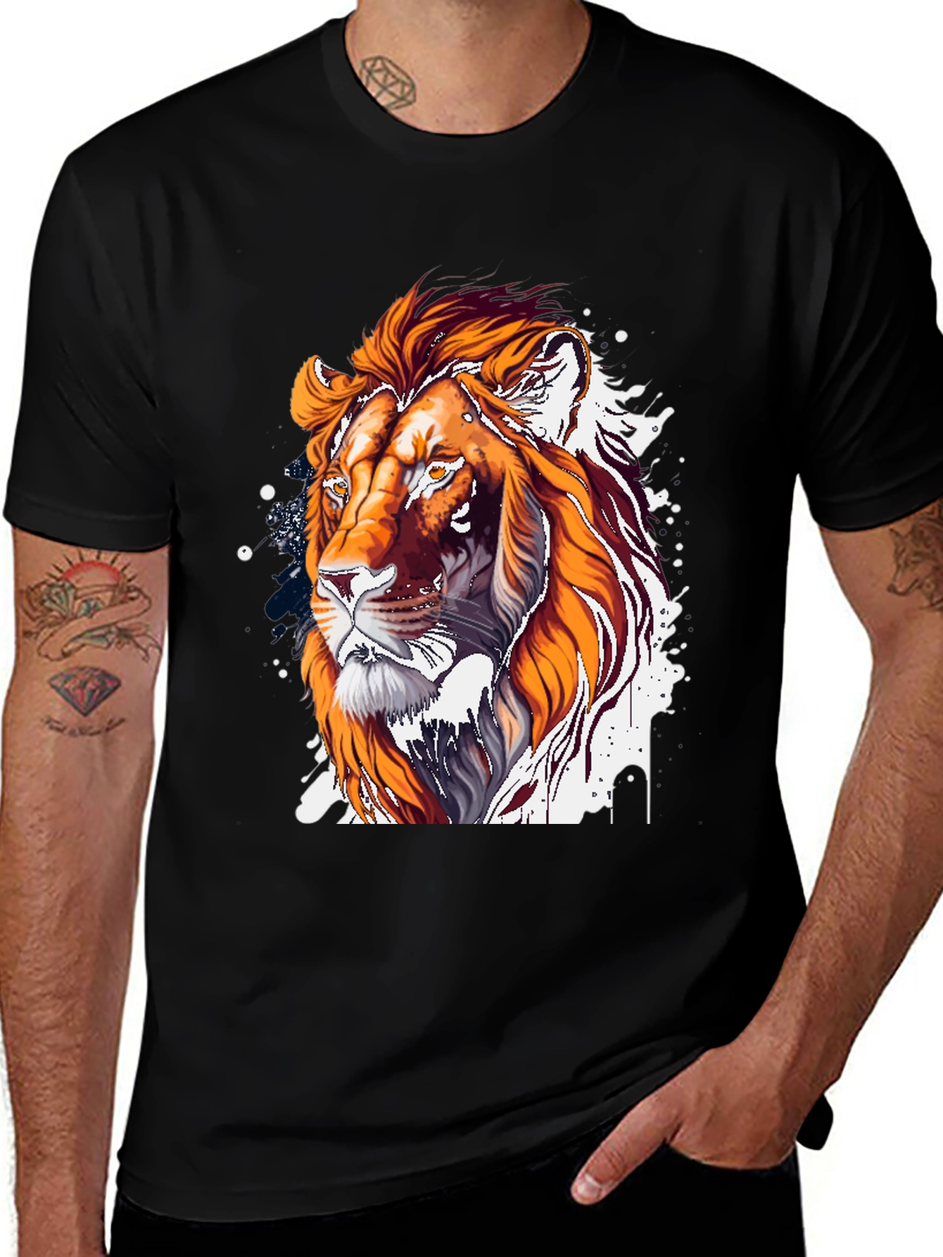 Variant 23 of Lion Graphic Print Crew Neck T-Shirt