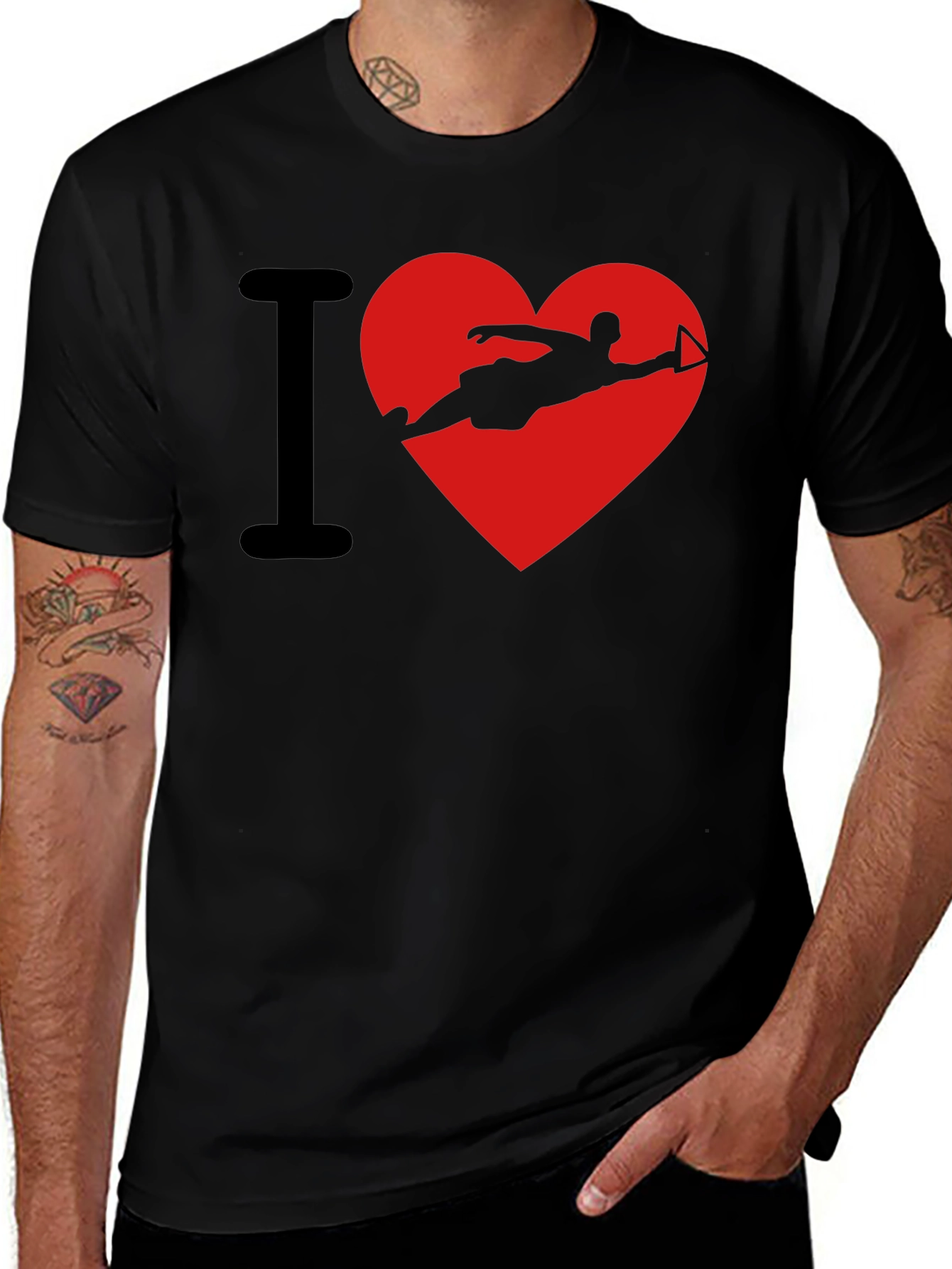 I Love Waterskiing Black T-Shirt