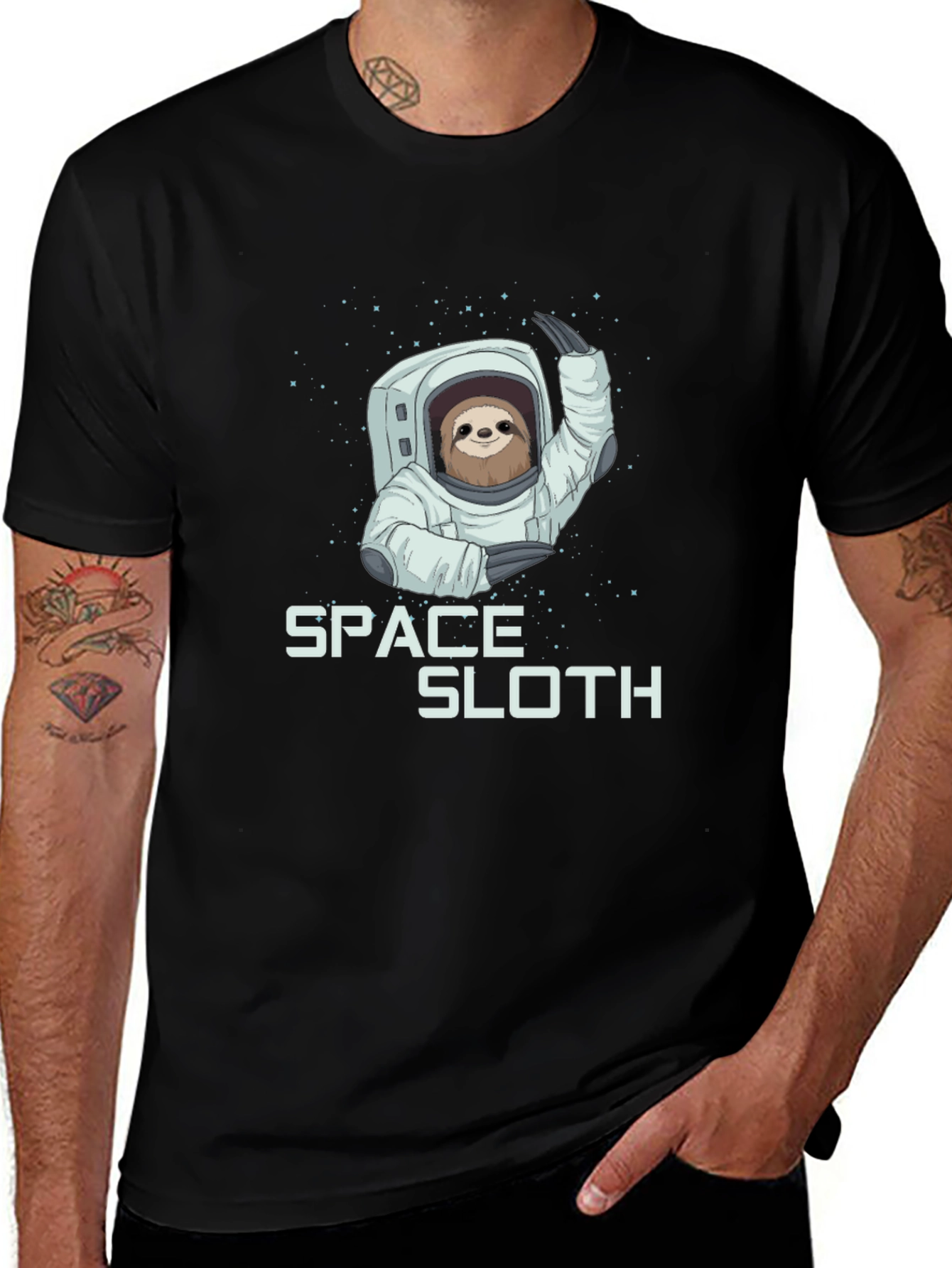 Variant 10 of Space Sloth Graphic Tee - Black Cotton Blend