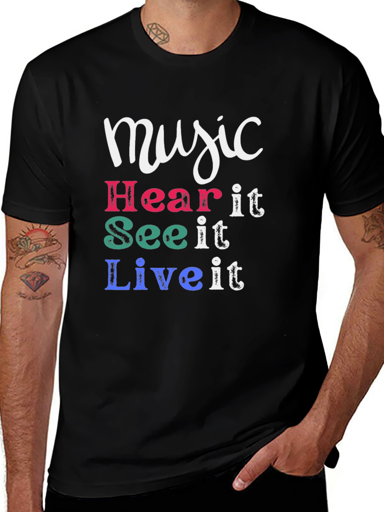 Variant 22 of Music Hear It See It Live It Black Graphic Tee