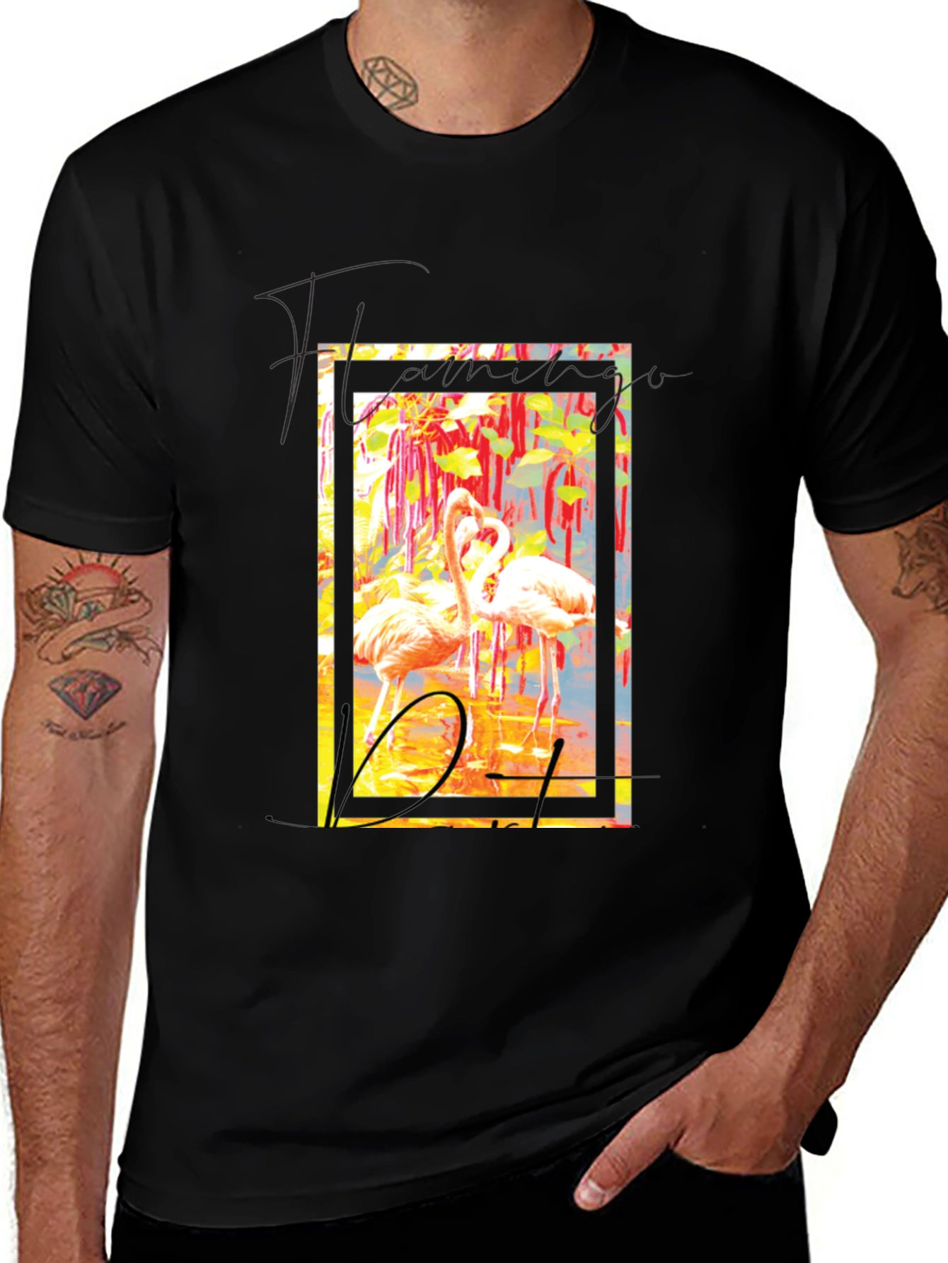 Variant 15 of Flamingo Graphic Tee - Stylish Black T-Shirt