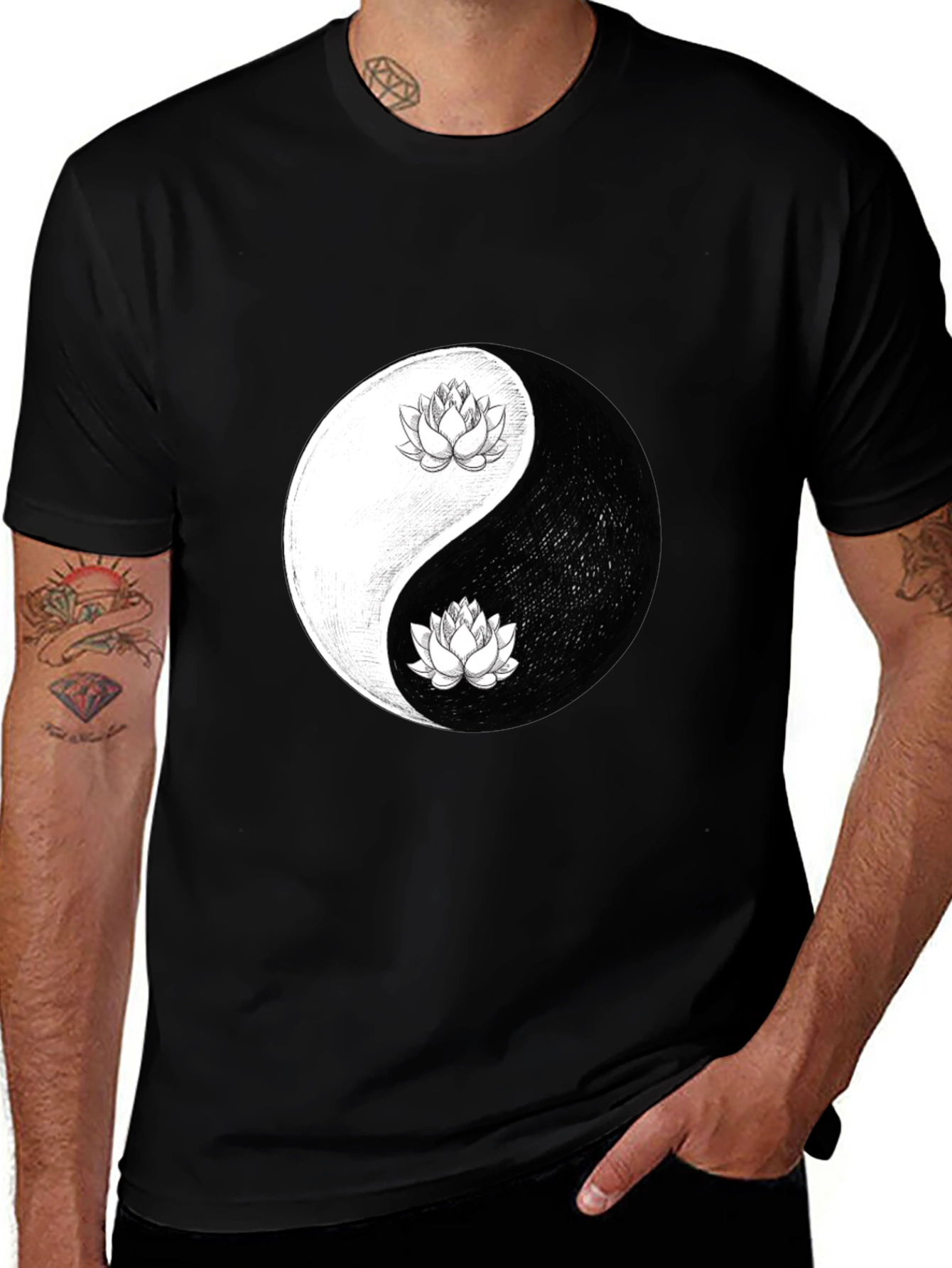 Yin Yang Lotus Graphic Tee - Mens Comfort