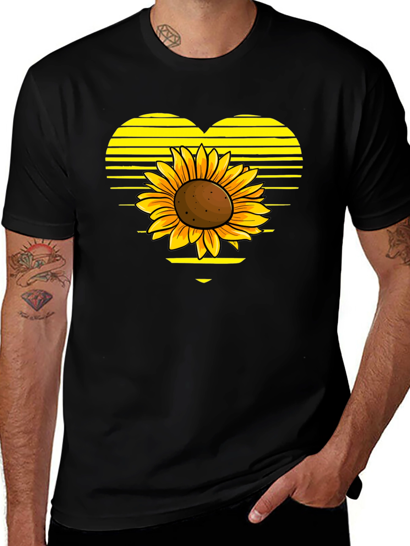 Variant 9 of Sunflower Heart Graphic Tee - Black Cotton T-Shirt