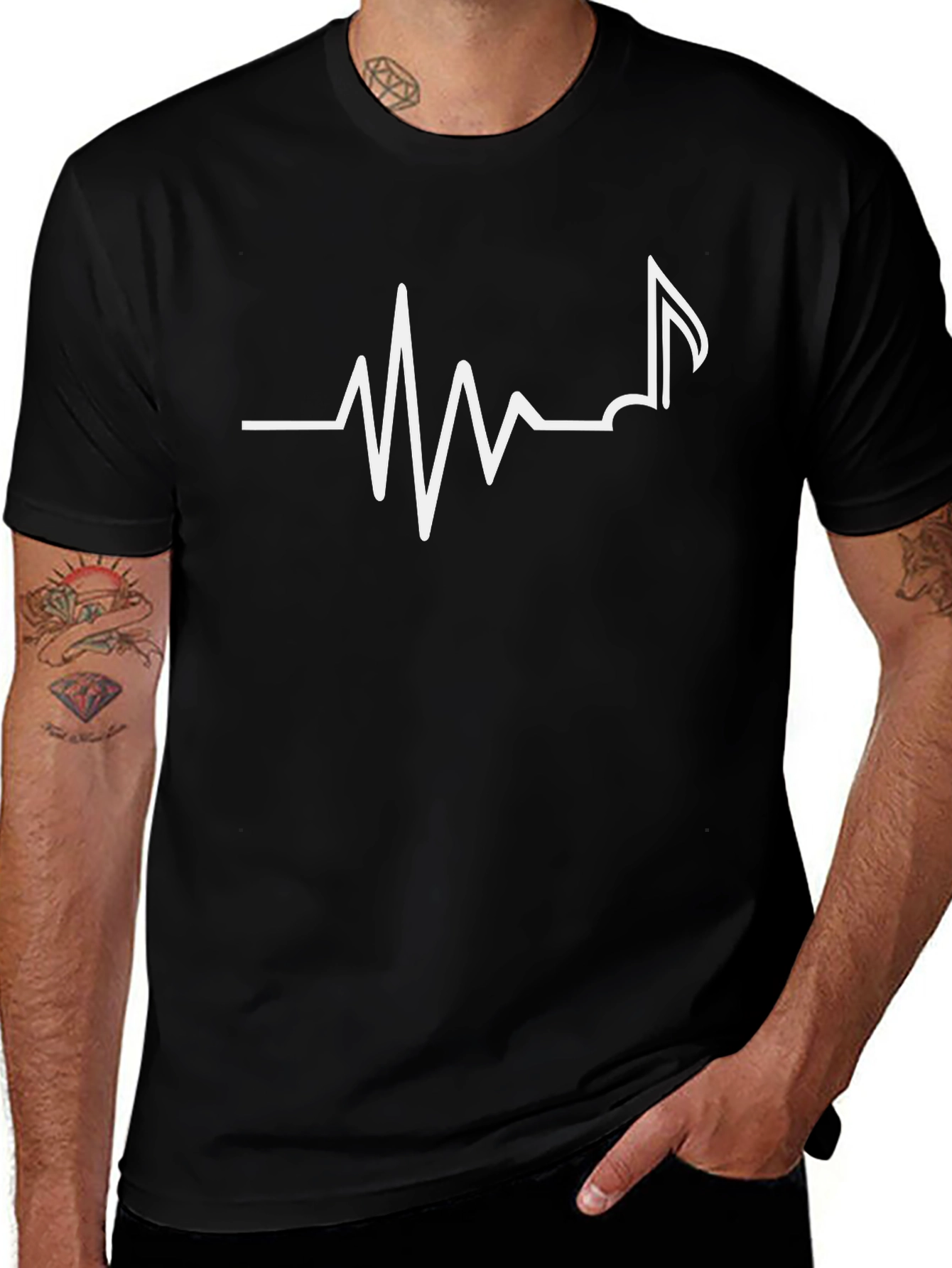 Variant 5 of Music Note Heartbeat T-Shirt - Black Cotton
