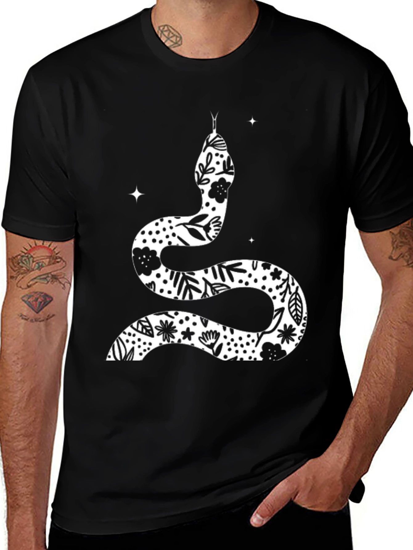 Black Floral Snake Graphic Tee - Unisex main image