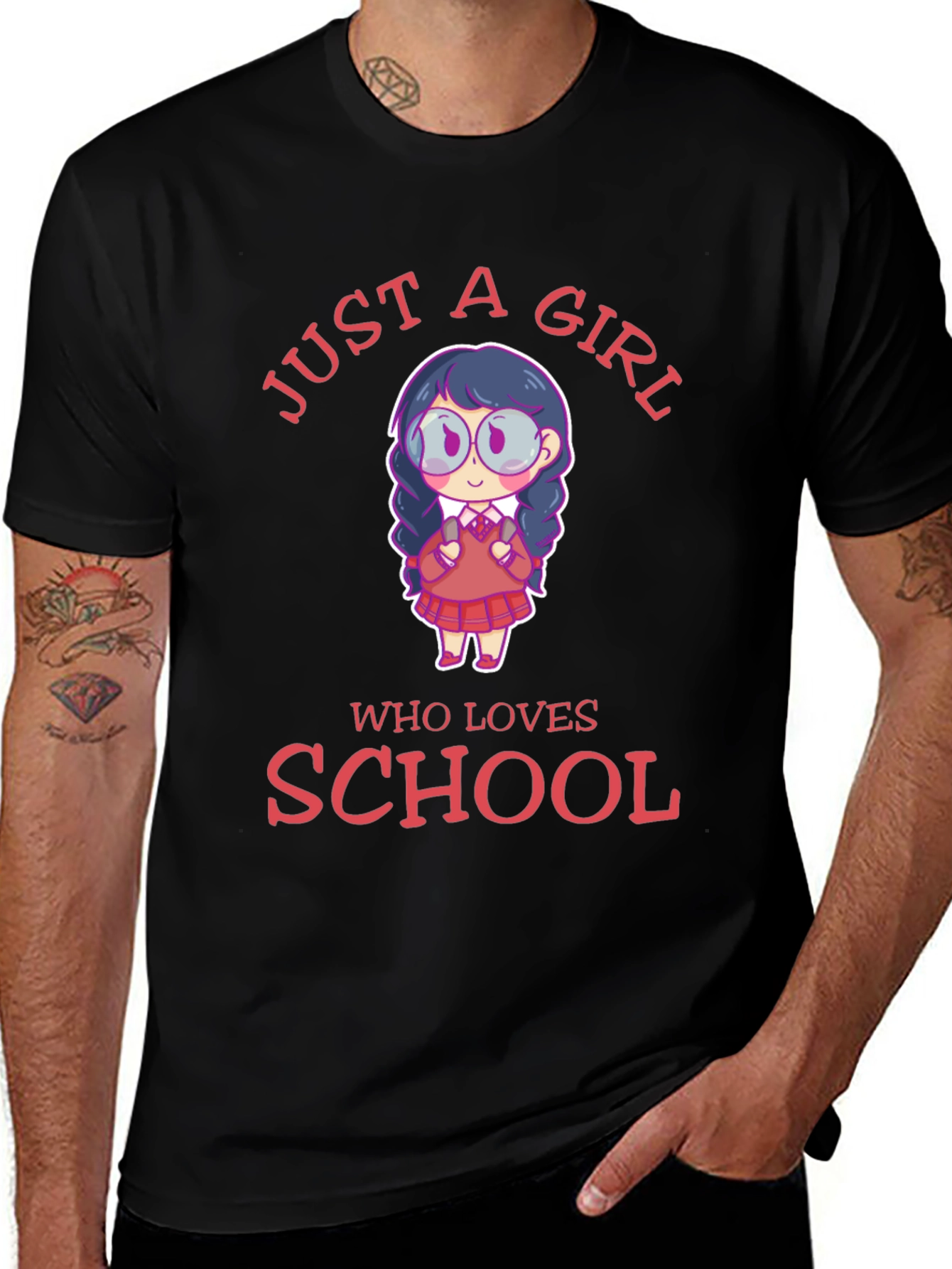 Black Just A Girl Who Loves School T-Shirt main image