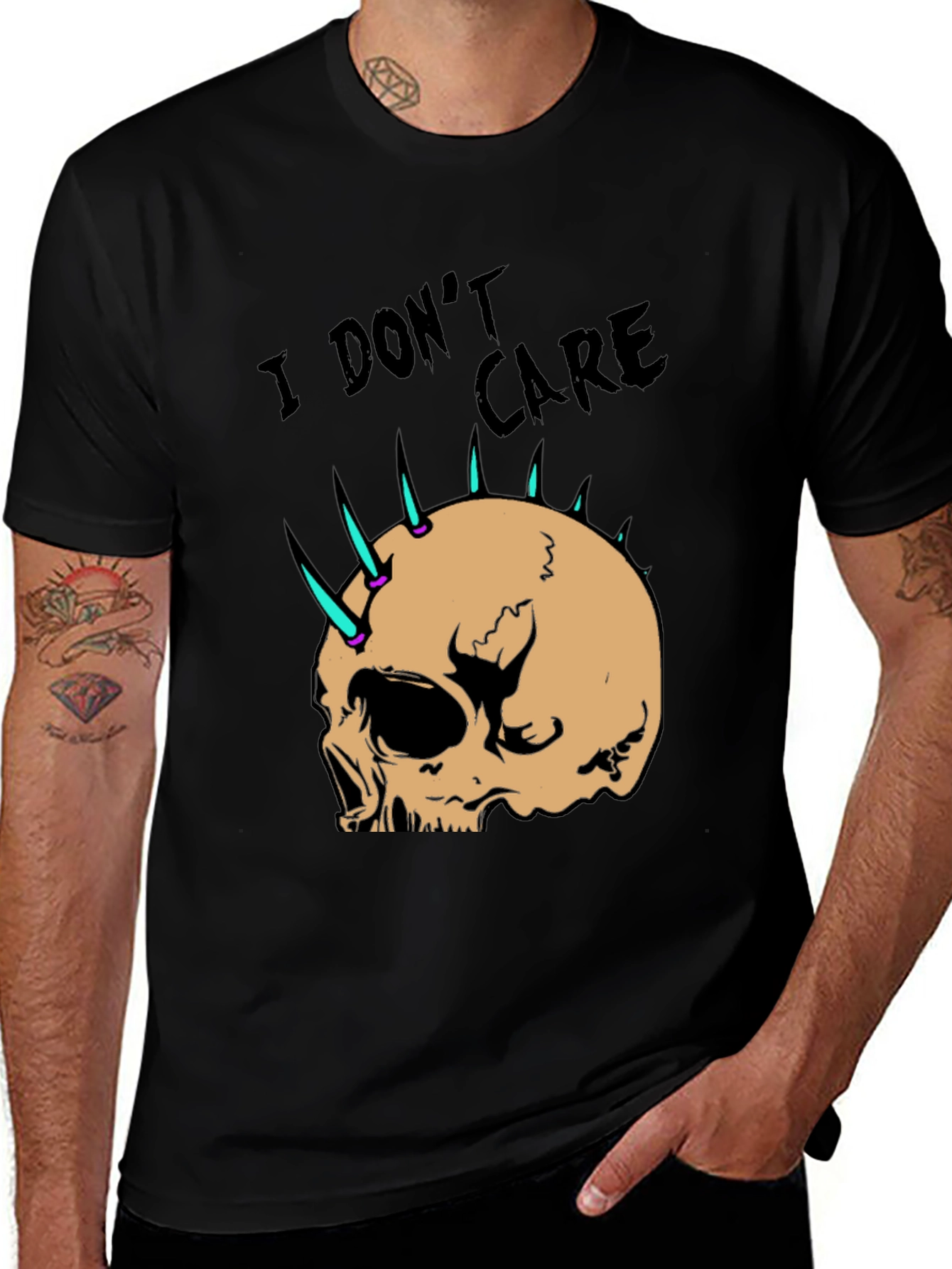Variant 24 of I Don't Care Skull Graphic T-Shirt