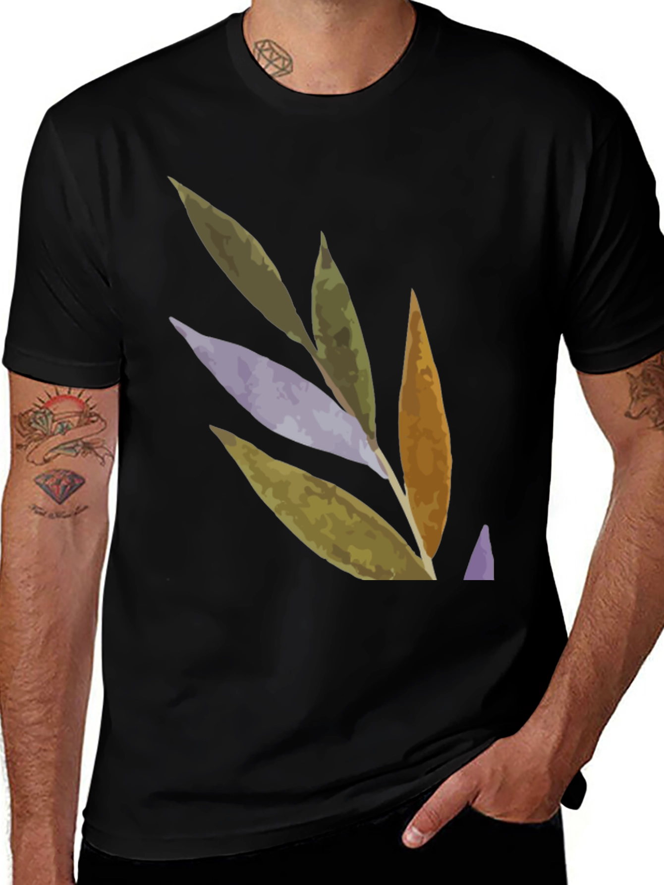 Variant 26 of Abstract Leaf Design Black T-Shirt