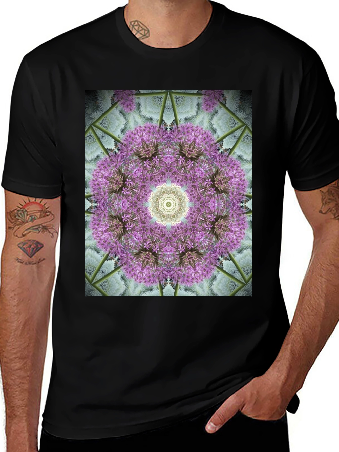 Variant 10 of Floral Mandala Graphic Black T-Shirt