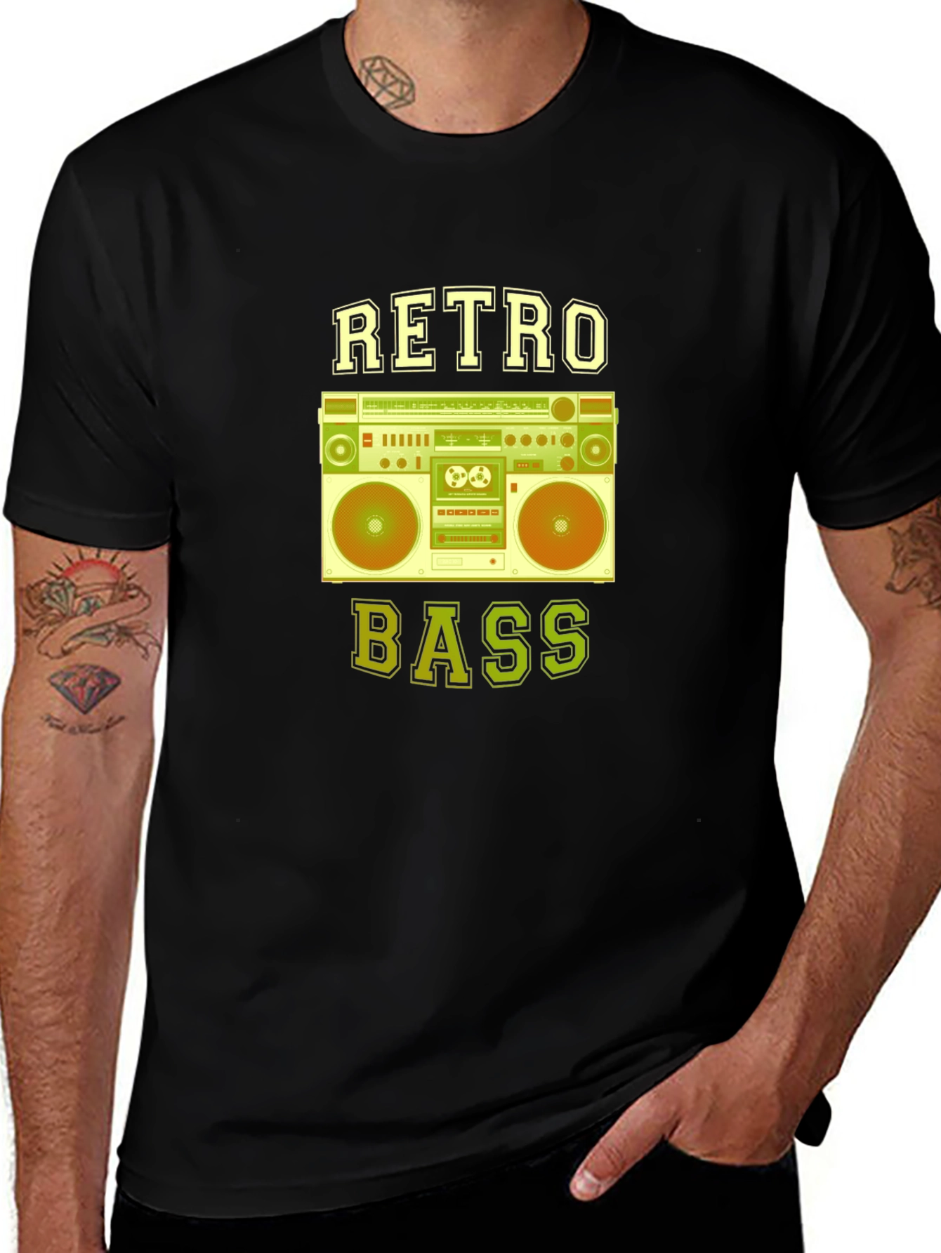 Variant 12 of Retro Bass Boombox Graphic Tee - Black T-Shirt