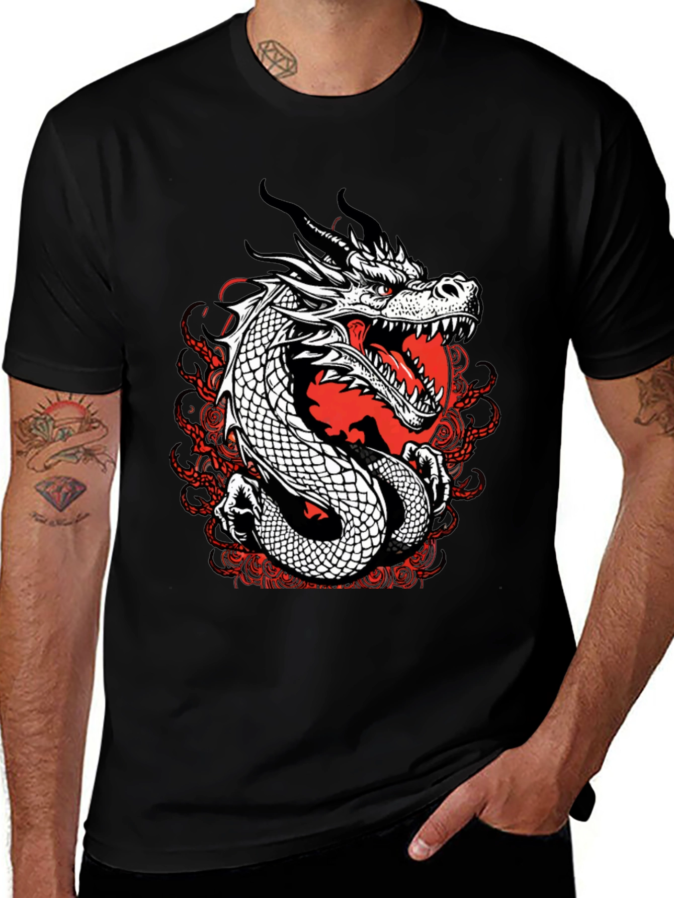 Variant 16 of Dragon Graphic Tee - Black Cotton T-Shirt