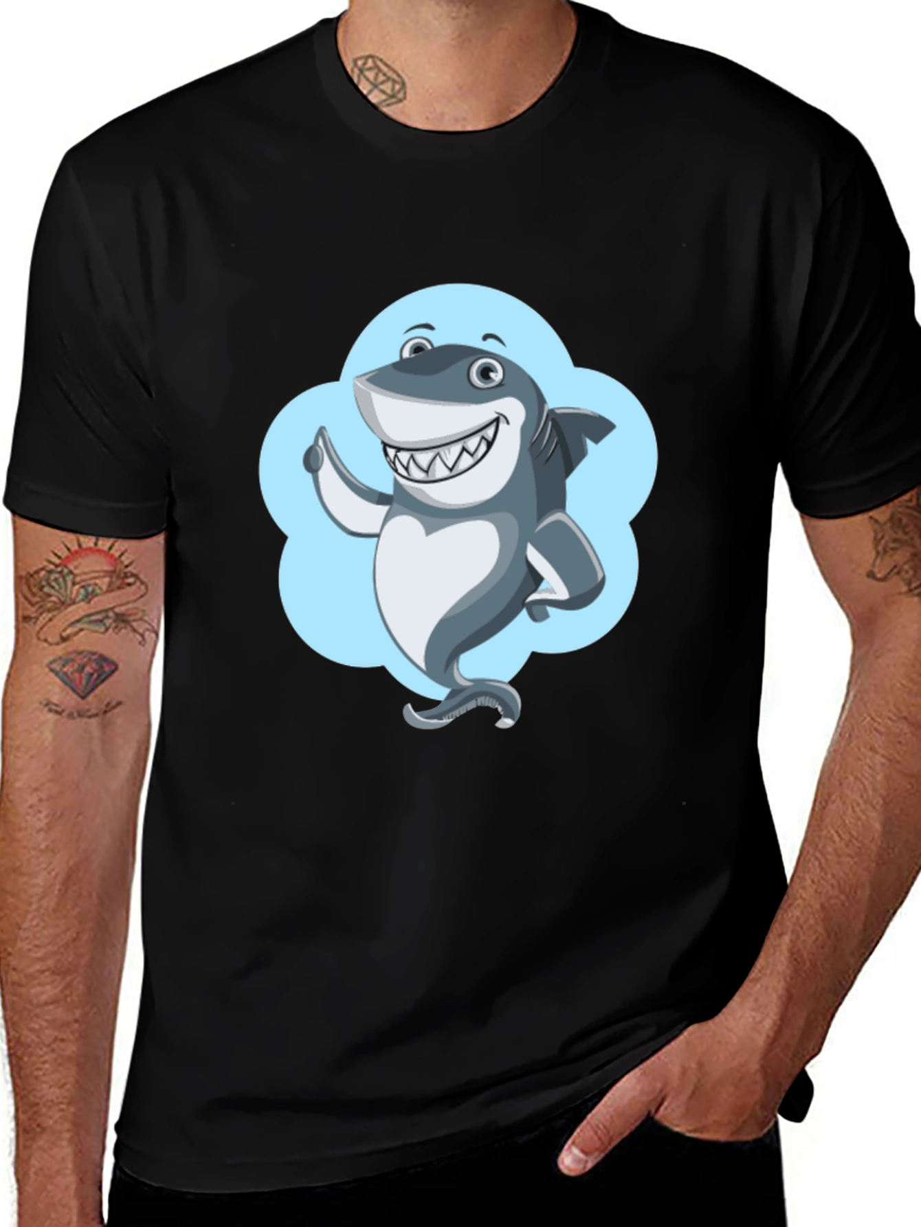 Variant 7 of Shark Cartoon Graphic Tee - Black Casual T-Shirt