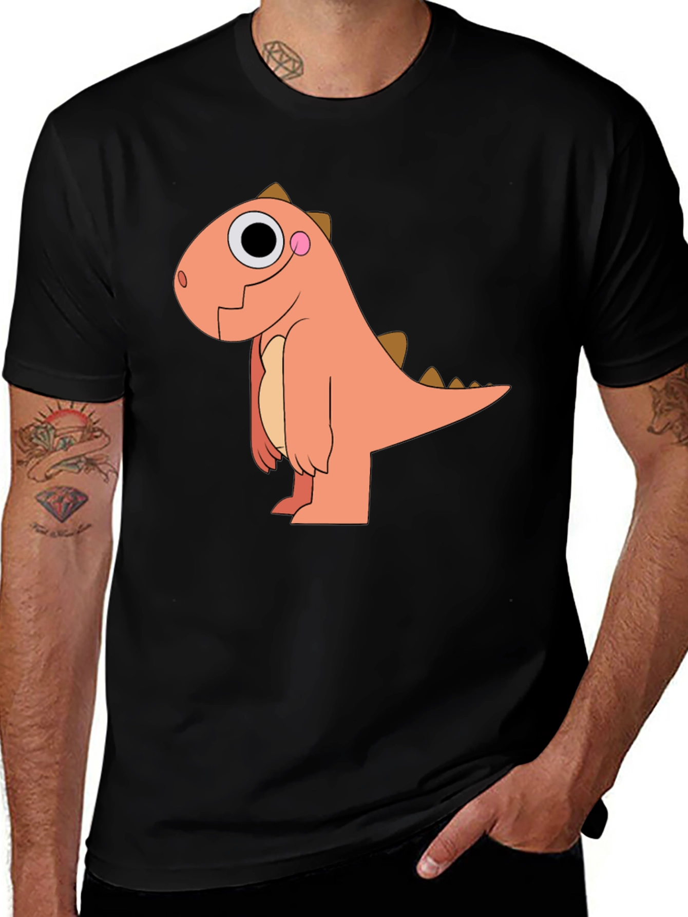 Variant 28 of Dino Cartoon Graphic Black T-Shirt