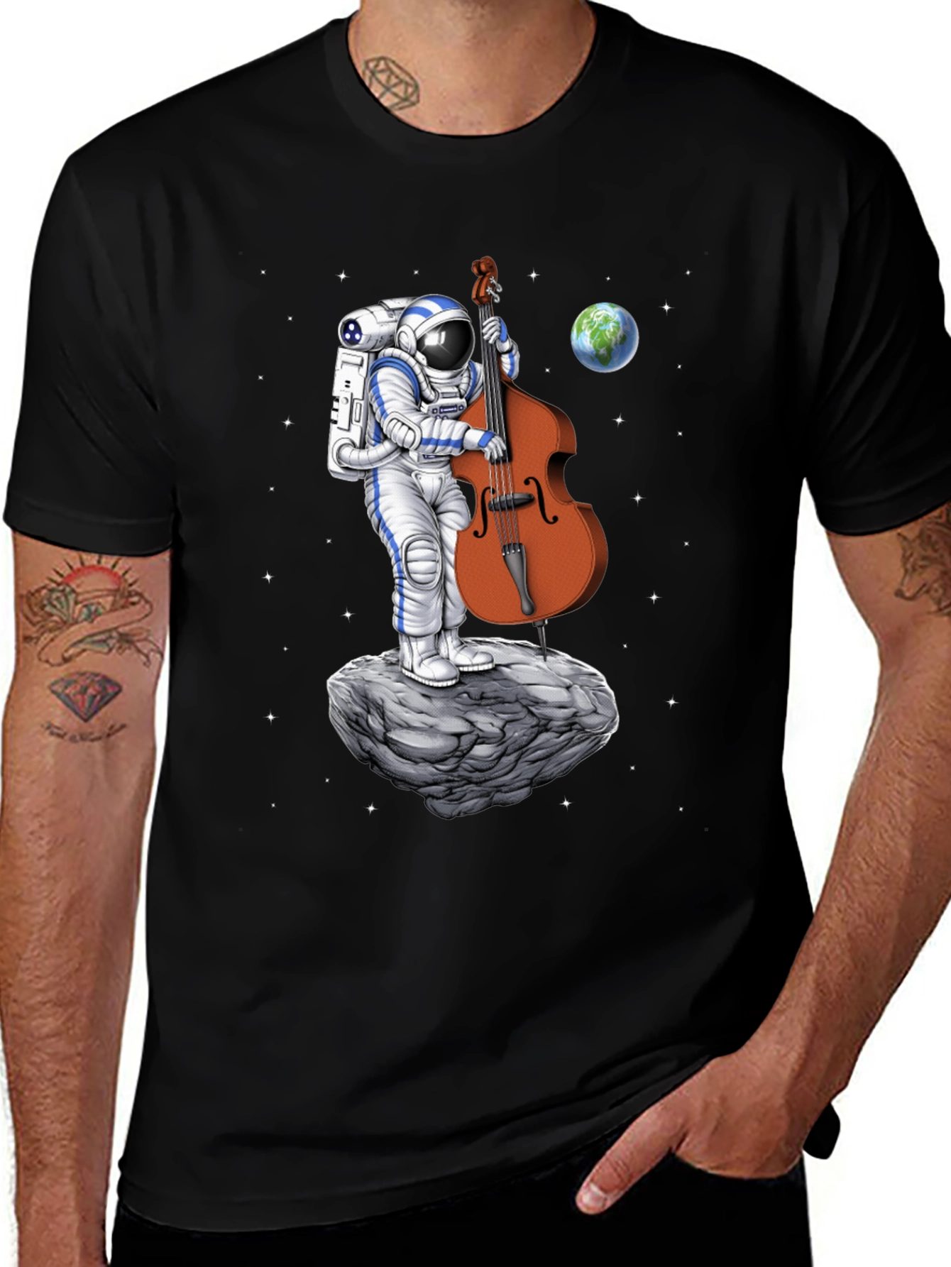 Variant 20 of Astronaut Bass Player T-Shirt - Space Music Tee