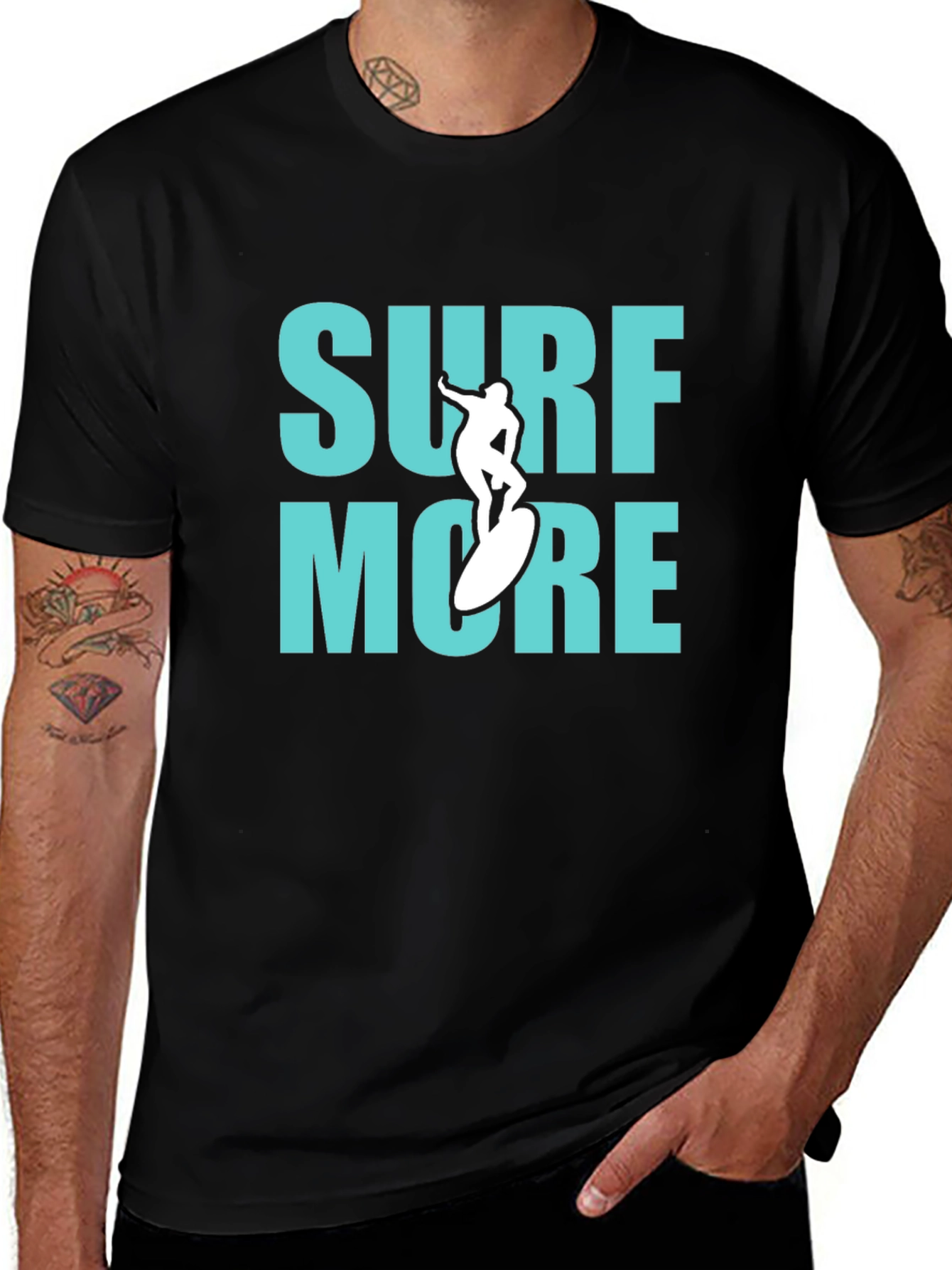 Variant 9 of Surf More Graphic Tee - Black Cotton T-Shirt
