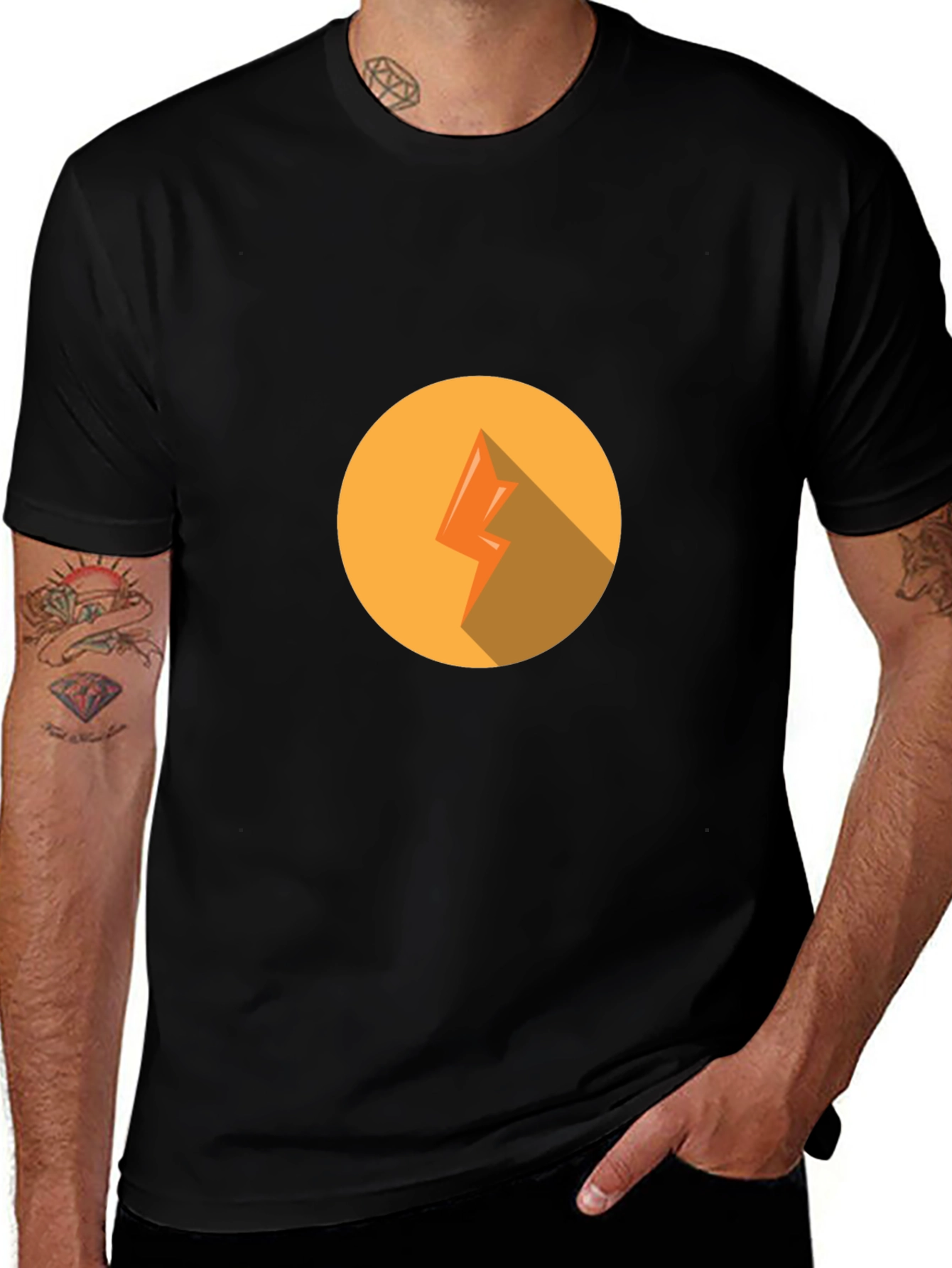 Variant 3 of Black T-Shirt with Geometric Lightning Design