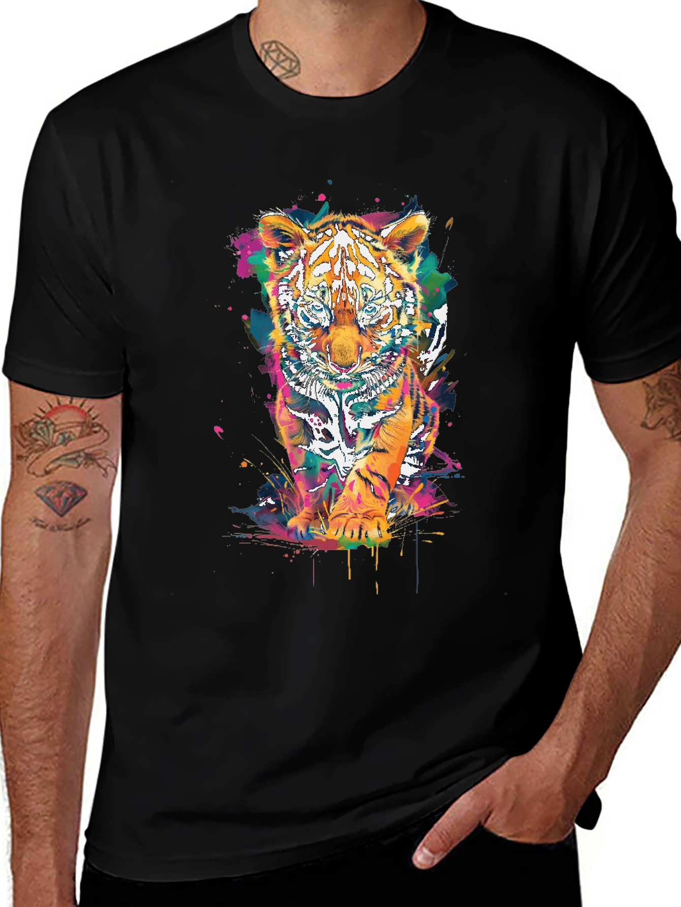 Variant 18 of Vibrant Tiger Graphic Tee - Unisex Black T-Shirt