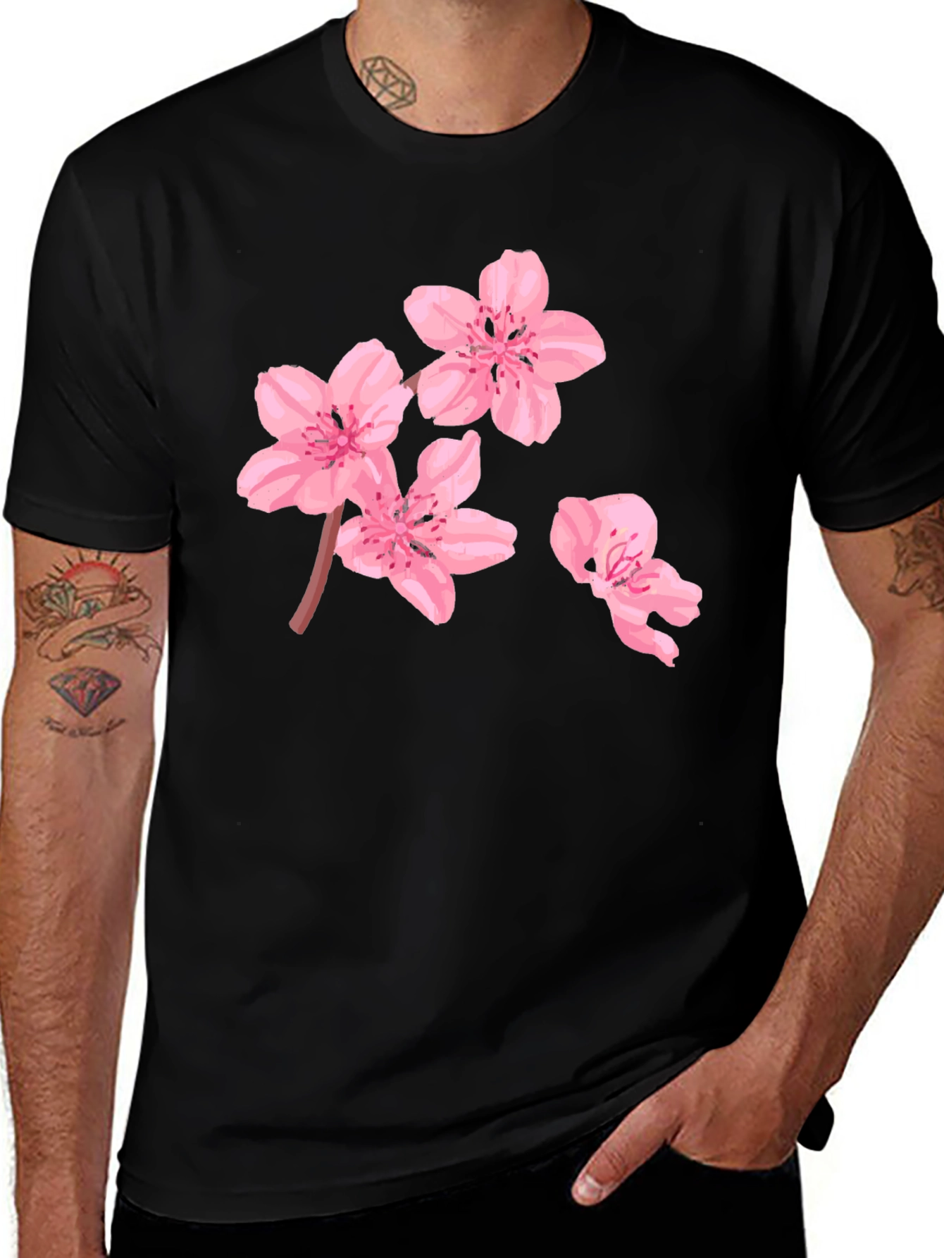 Variant 22 of Floral Print Black T-Shirt