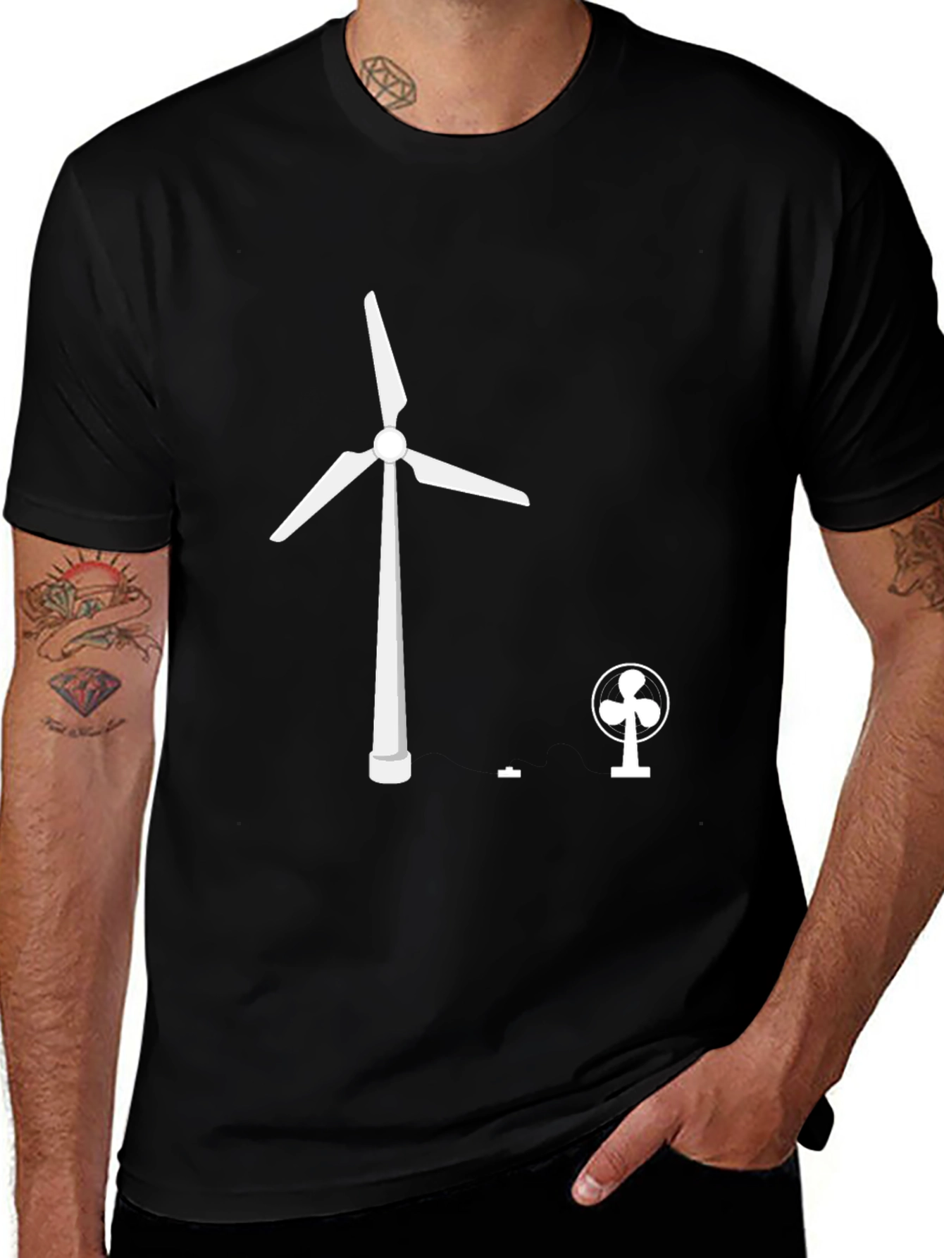Variant 8 of Renewable Energy T-Shirt: Wind Turbine & Fan Design