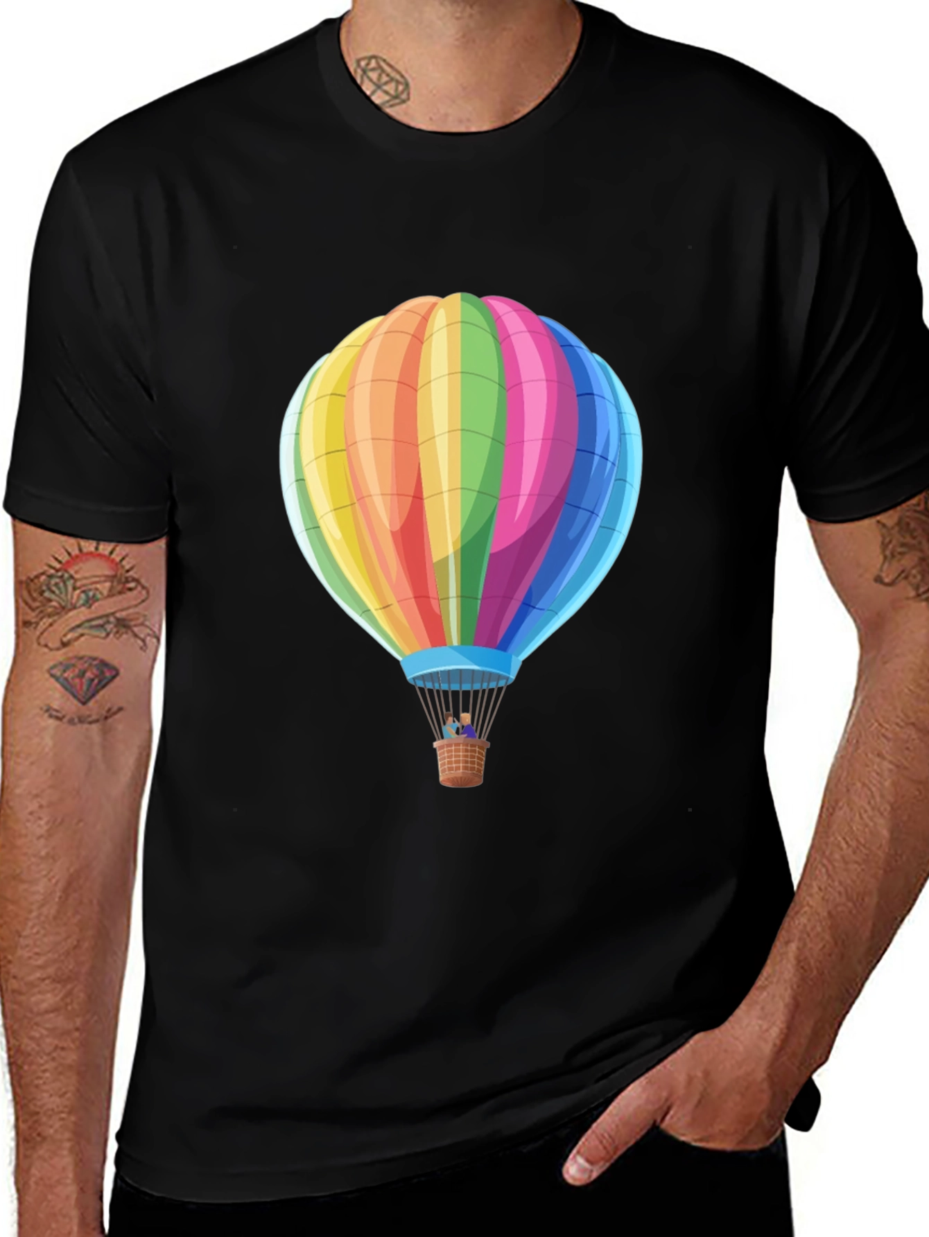 Variant 7 of Rainbow Hot Air Balloon Graphic Tee - Black