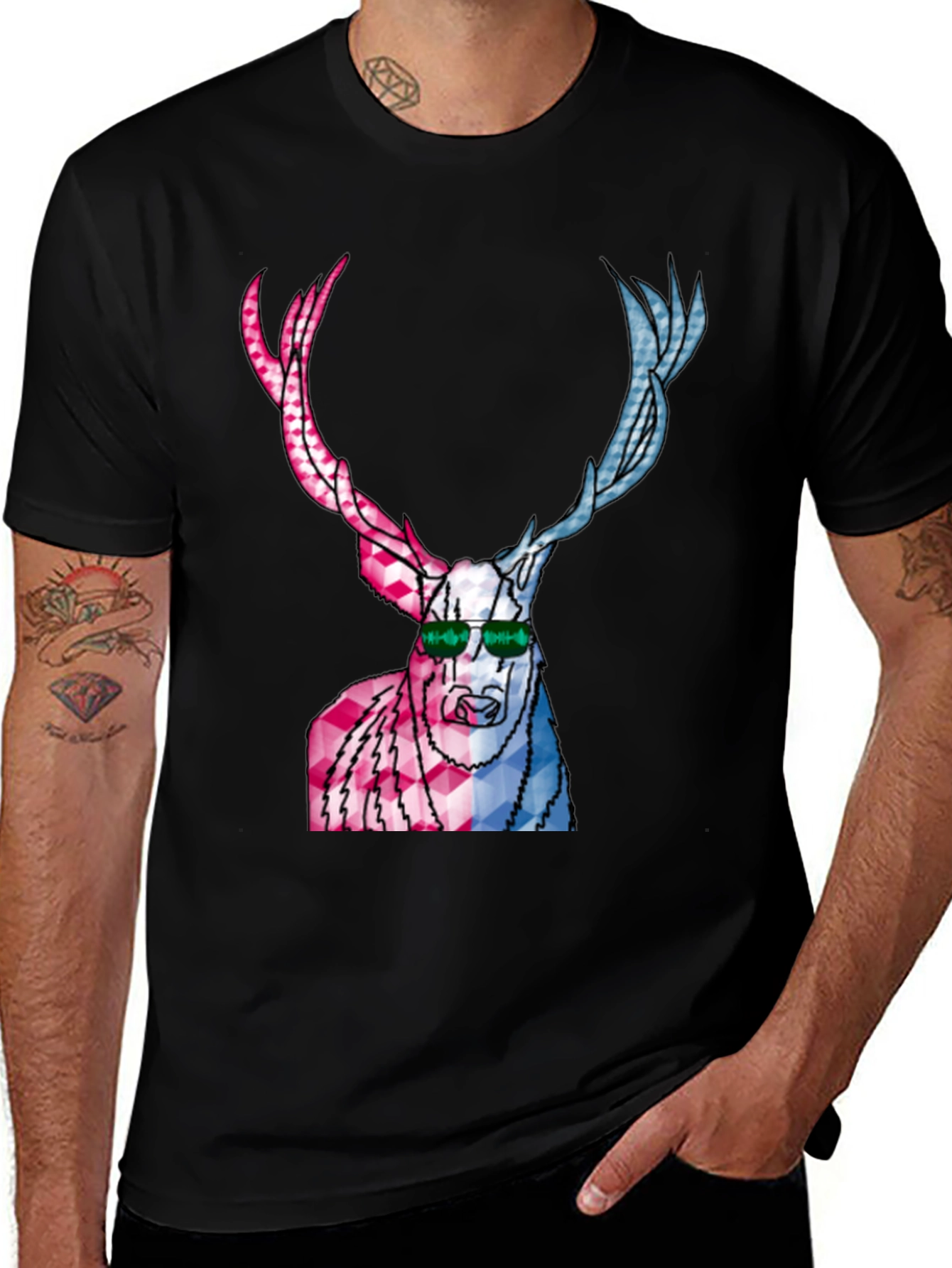 Variant 2 of Cool Deer Graphic Tee - Men's Black T-Shirt