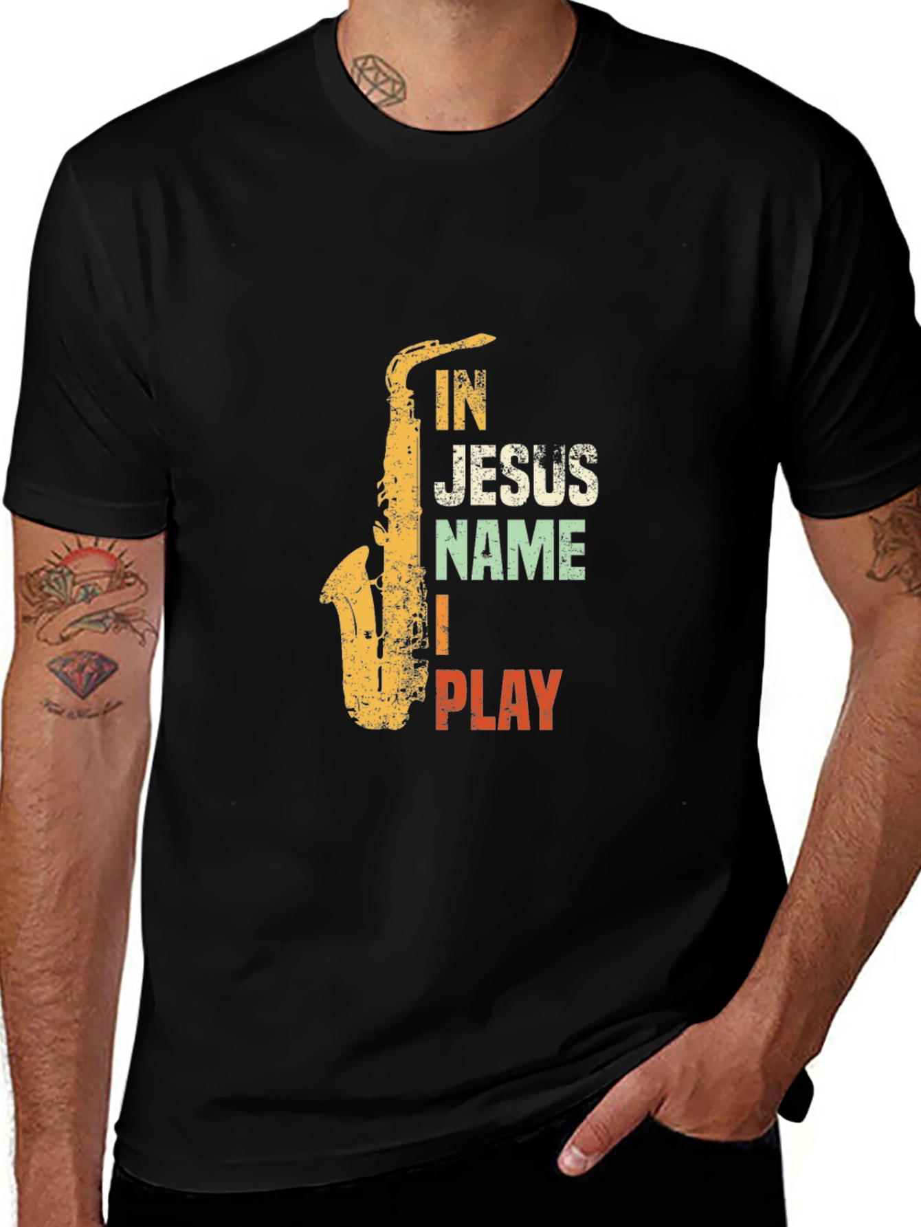 Variant 9 of In Jesus Name I Play - Saxophone Graphic T-Shirt