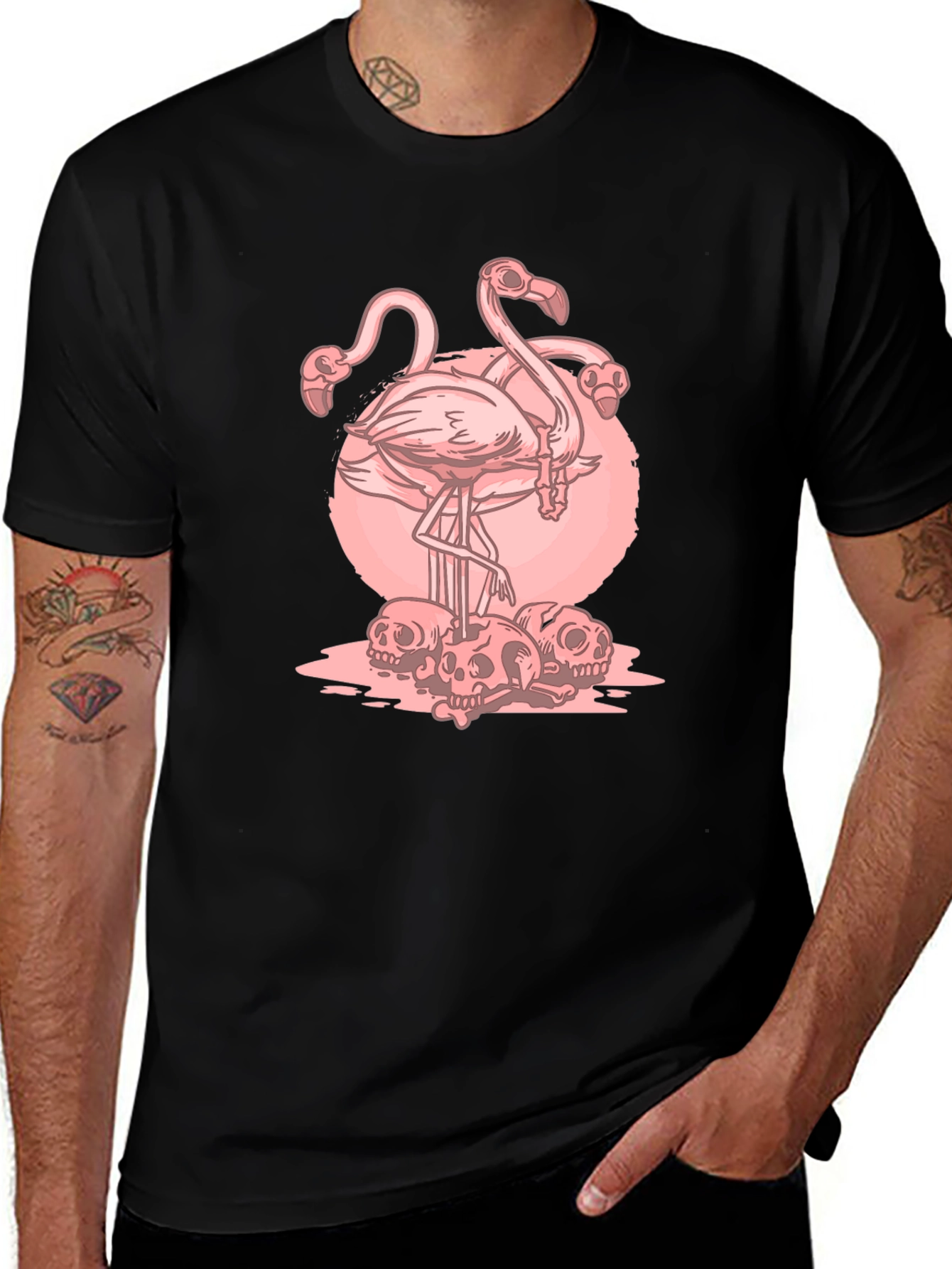 Variant 29 of Flamingo Skull Graphic T-Shirt - Edgy Style