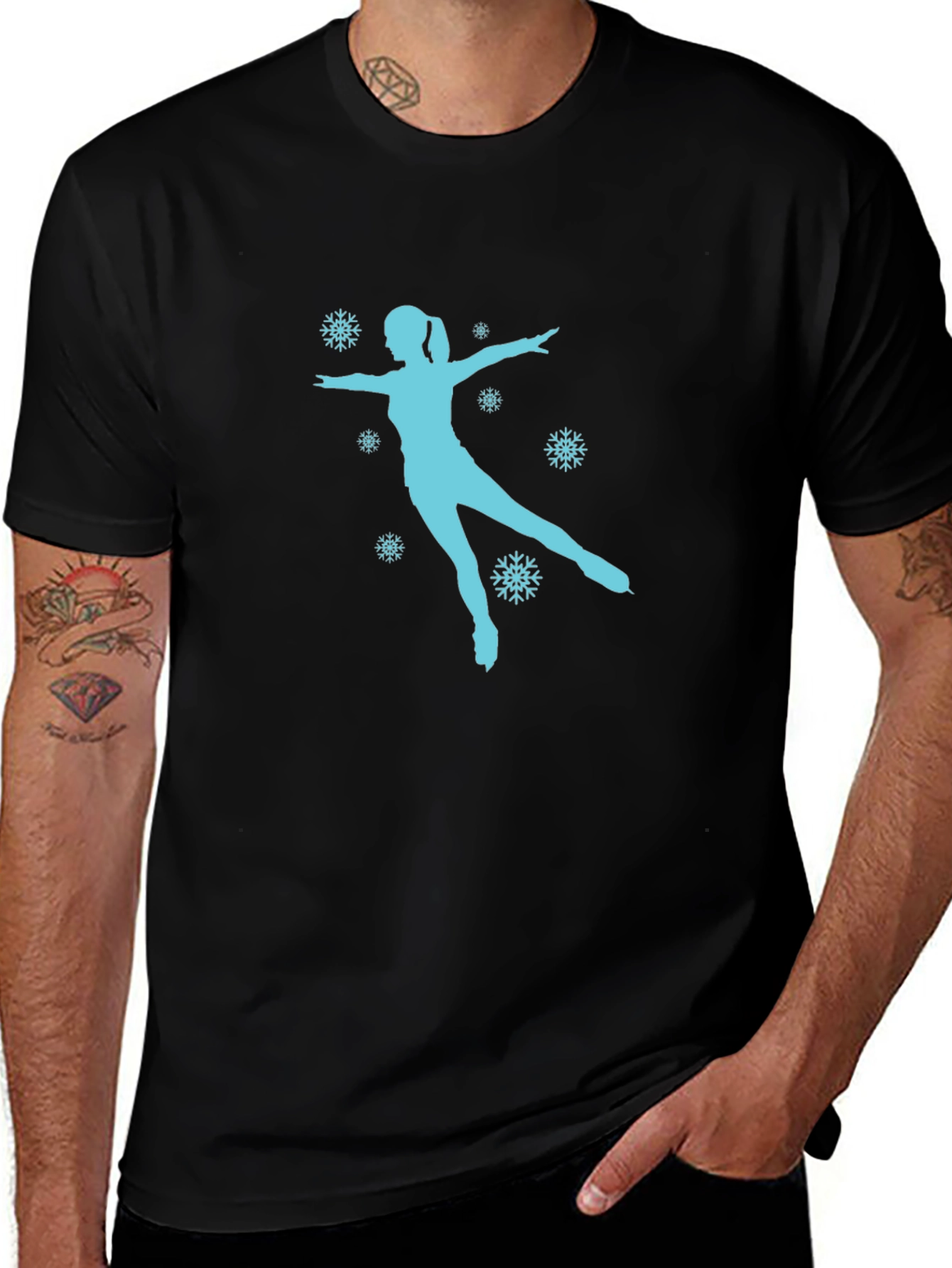 Variant 24 of Figure Skating Snowflake Graphic Tee - Black Cotton Shirt