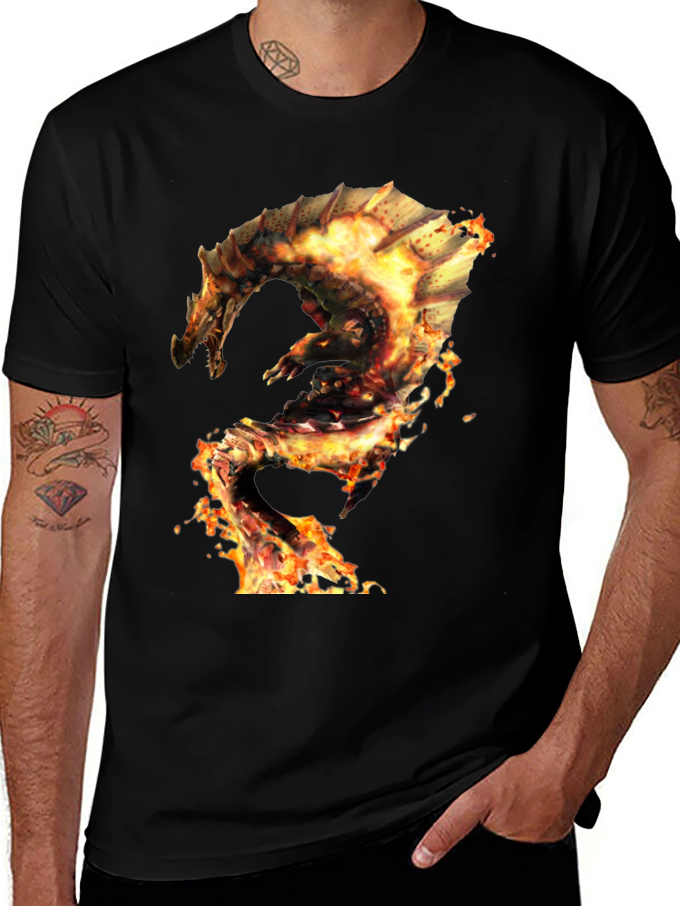 Variant 18 of Fiery Dragon Graphic Black T-Shirt