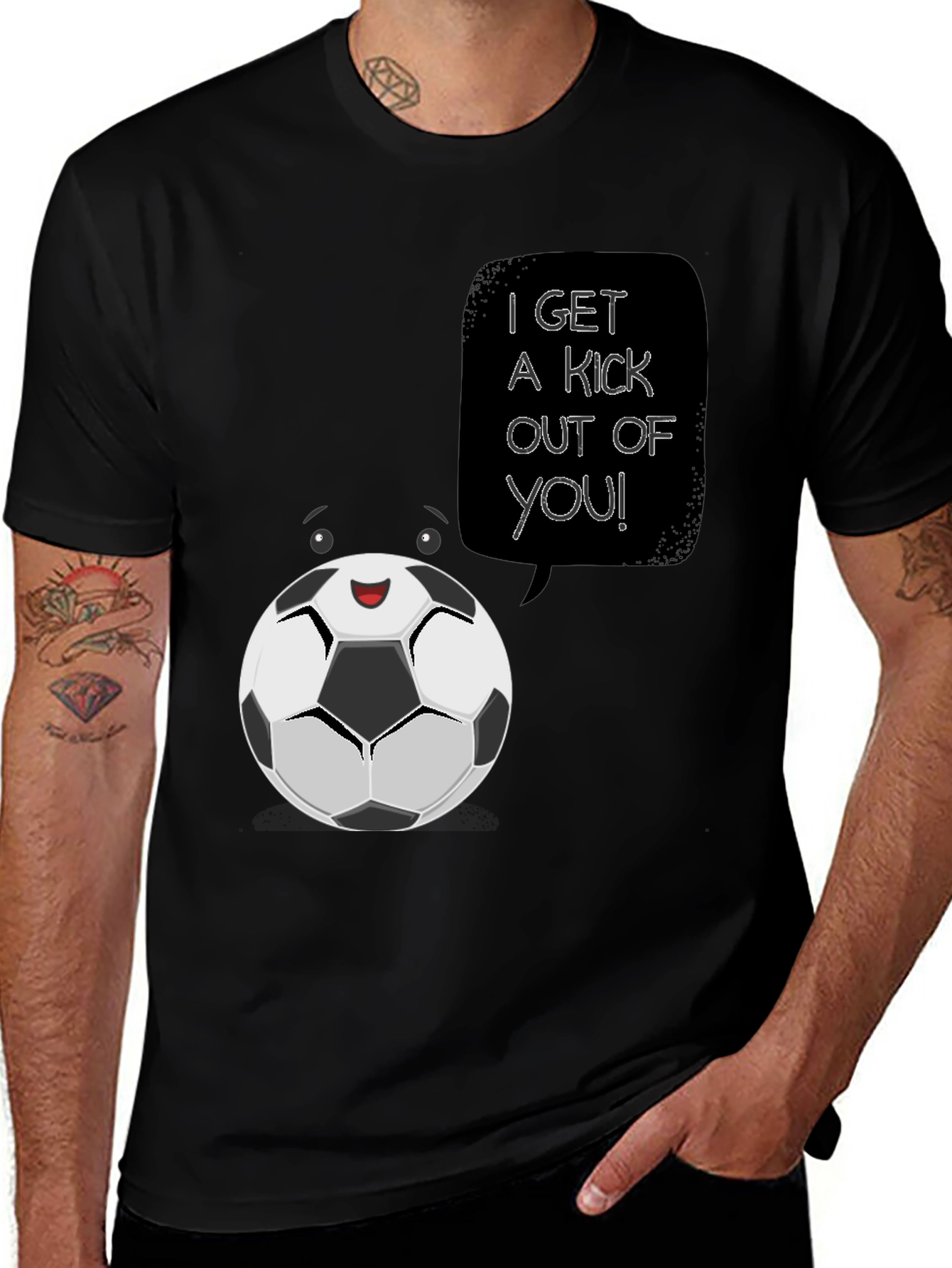Variant 29 of Soccer Ball Cartoon Graphic T-Shirt - "I Get a Kick Out of You!"