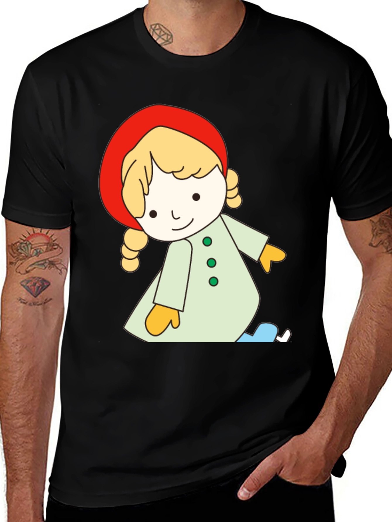 Variant 18 of Cartoon Girl Black T-Shirt, Unique Design