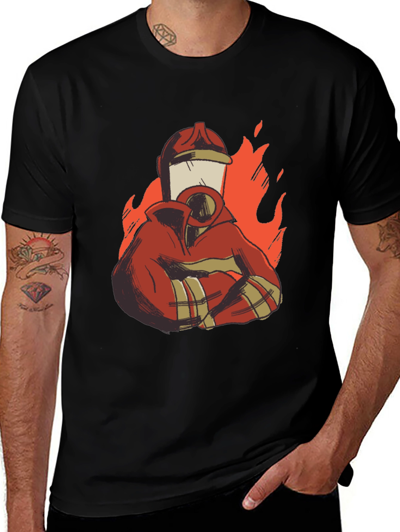 Variant 25 of Firefighter Graphic Tee - Black Cotton T-Shirt