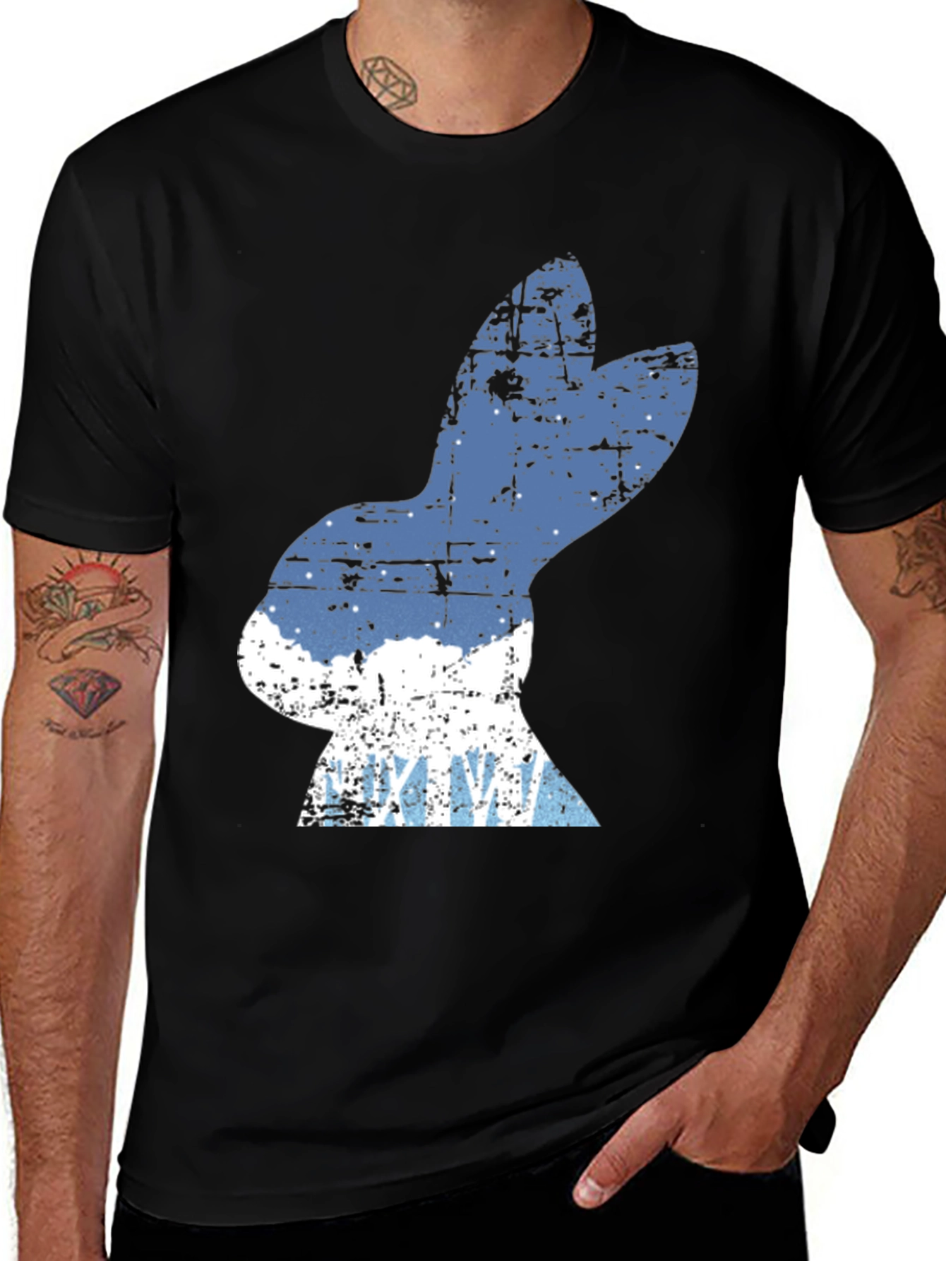 Variant 2 of Distressed Bunny Graphic Tee - Black