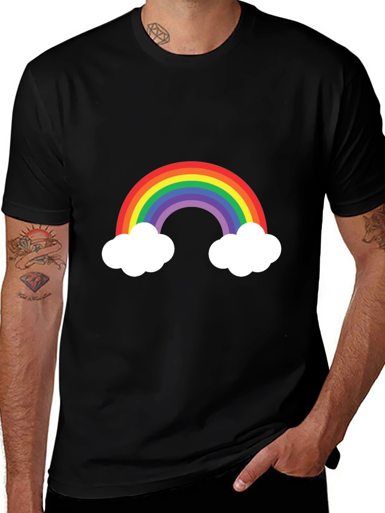 Variant 7 of Rainbow Cloud Graphic Tee - Men's Black T-Shirt