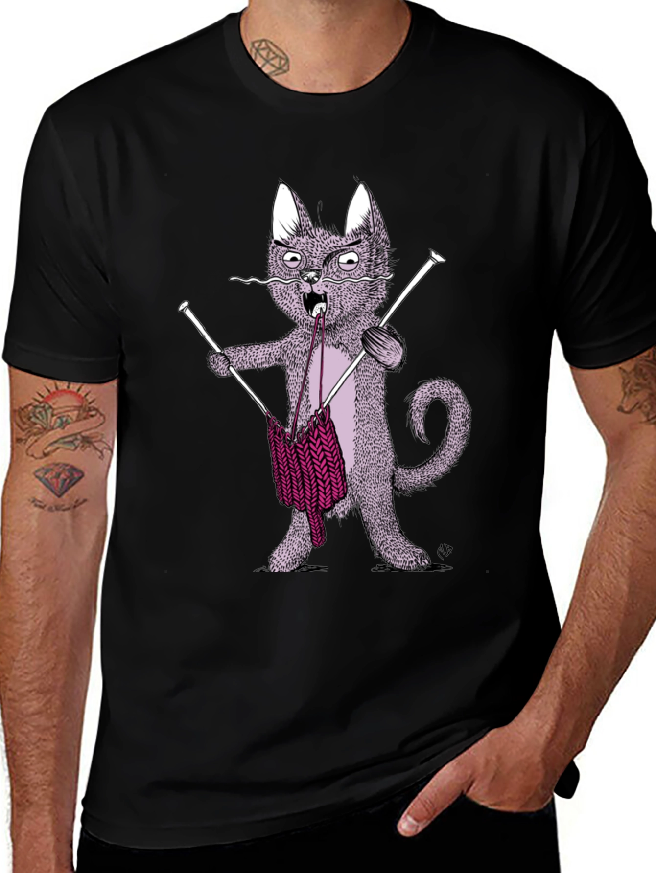 Variant 6 of Knitting Cat Graphic Tee - Quirky Unisex T-Shirt