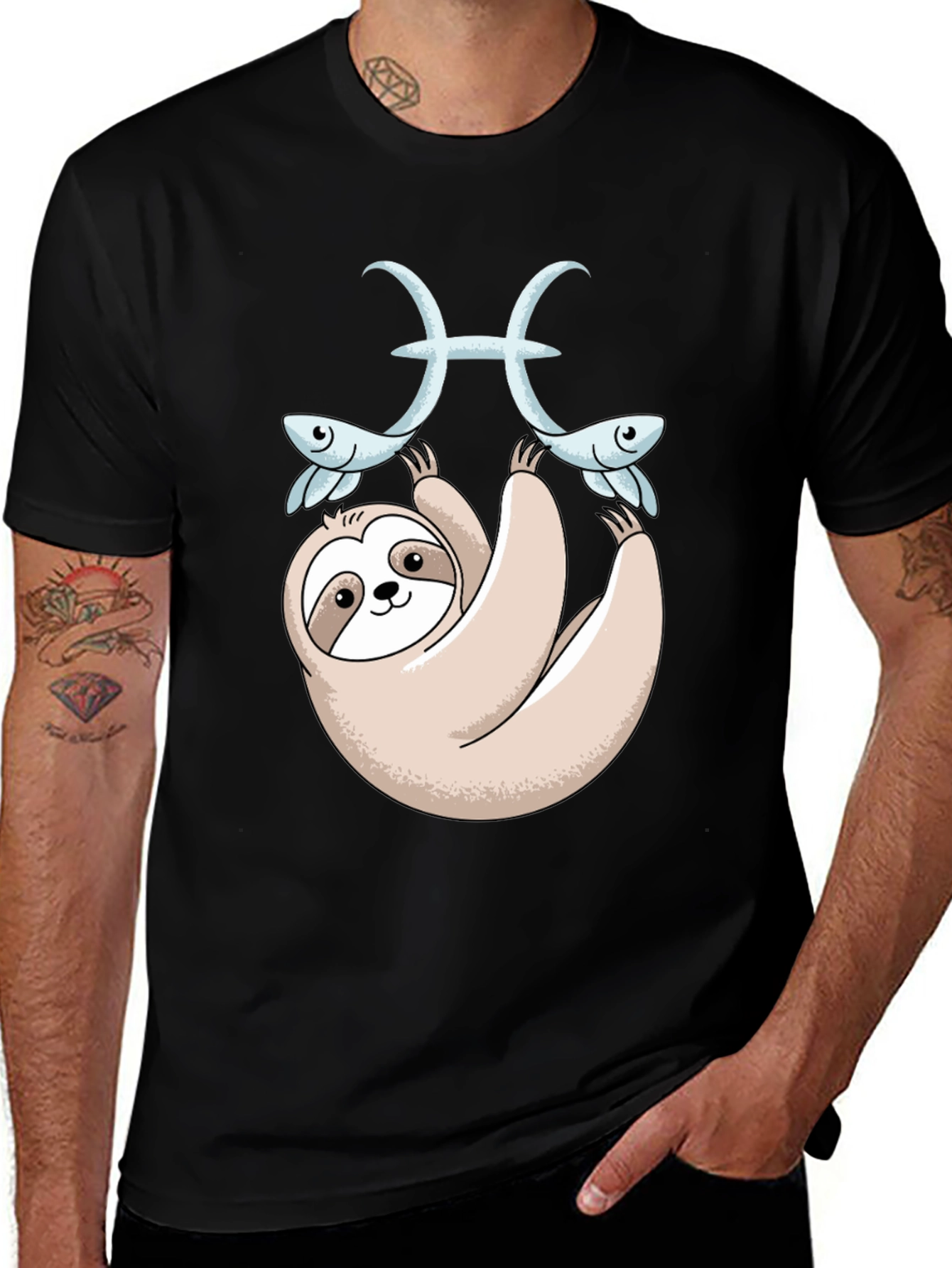 Black Sloth Pisces Zodiac T-Shirt Funny Horoscope Tee main image