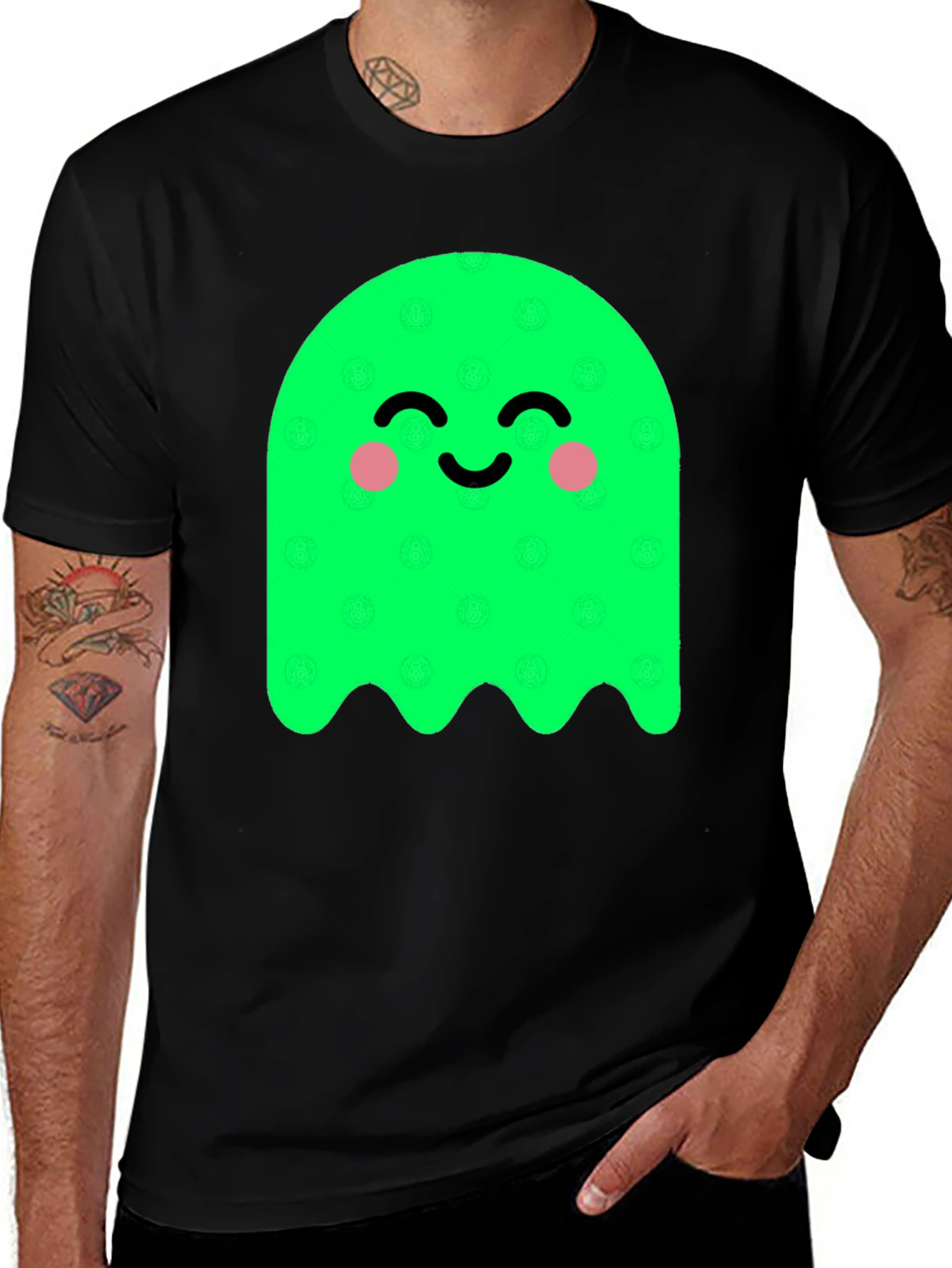Variant 13 of Cute Green Ghost Graphic Tee - Soft Cotton Blend