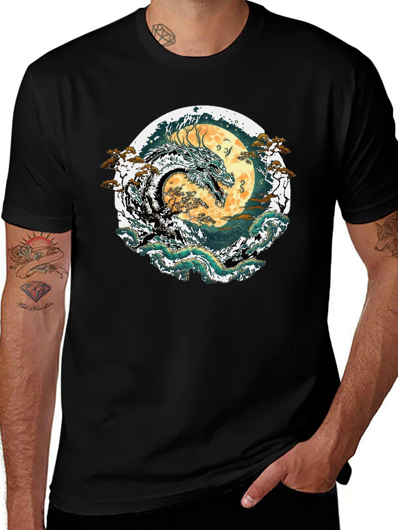 Dragon Moon Graphic Tee - Unique Art Shirt