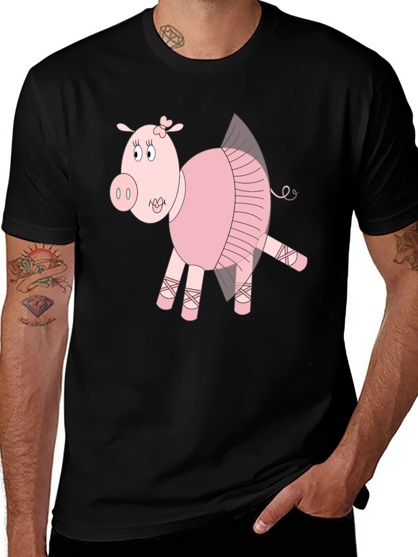 Variant 28 of Ballerina Pig Black T-Shirt