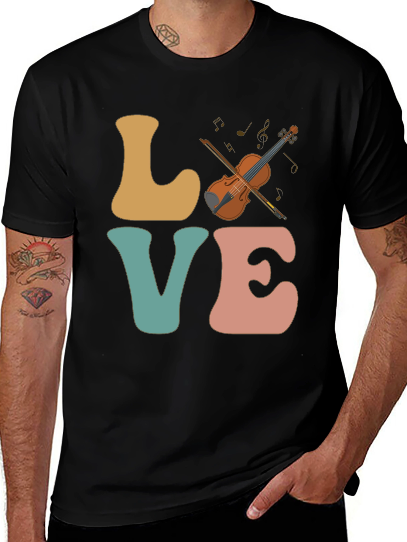 Retro Love Violin Graphic T-Shirt