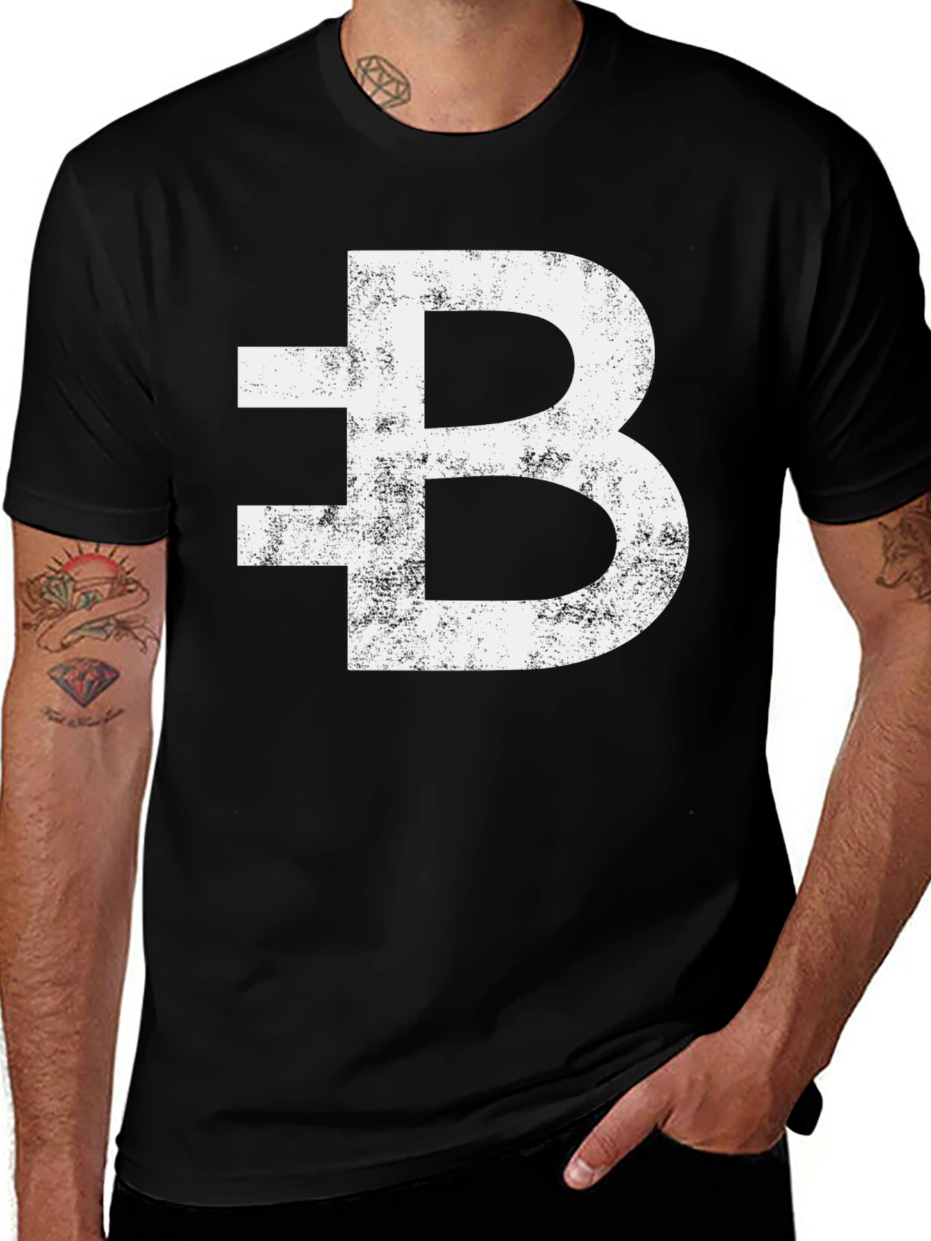 Variant 21 of Bitcoin Distressed Logo Black T-Shirt