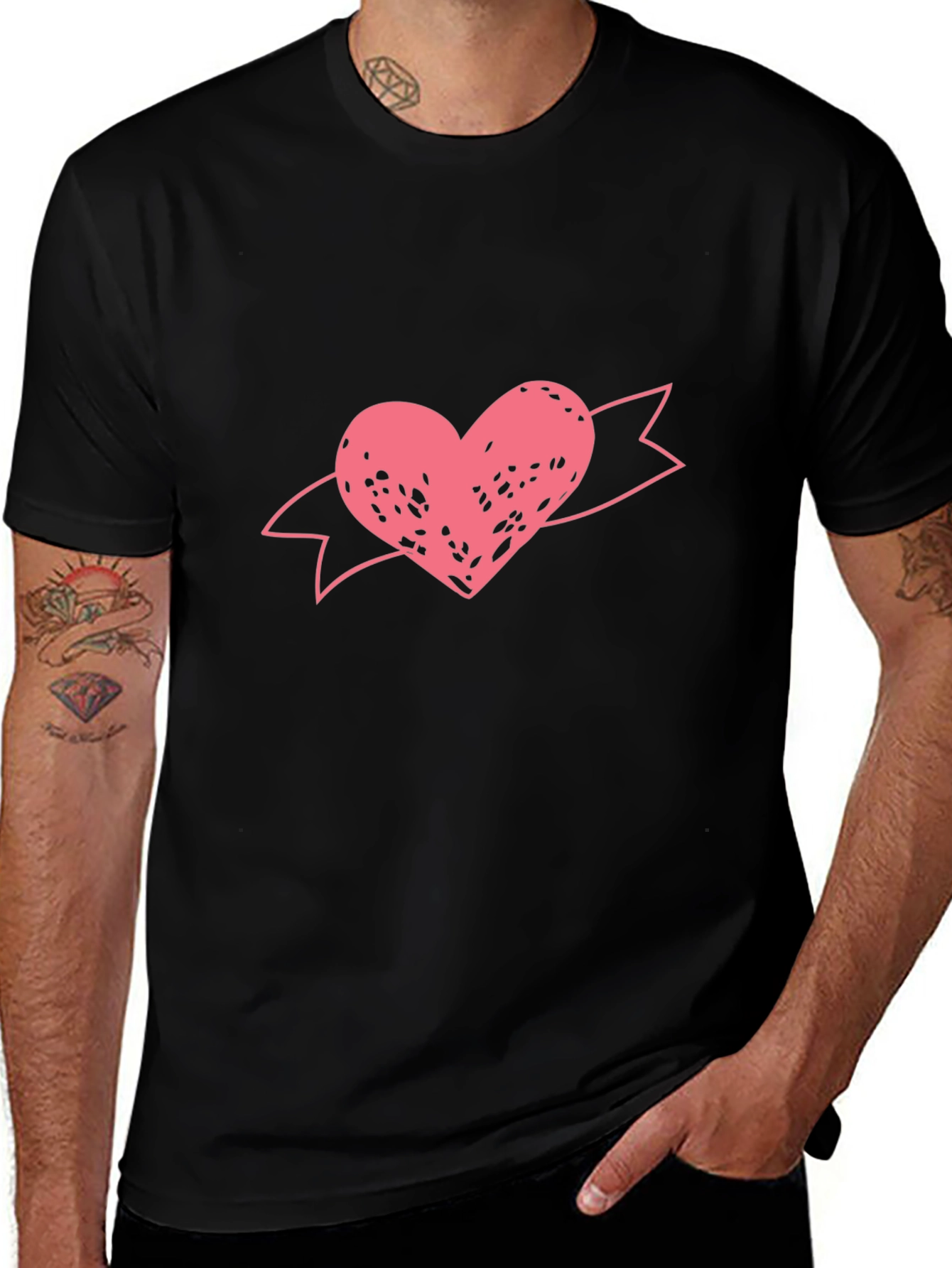 Variant 21 of Heart and Ribbon Graphic Tee - Black