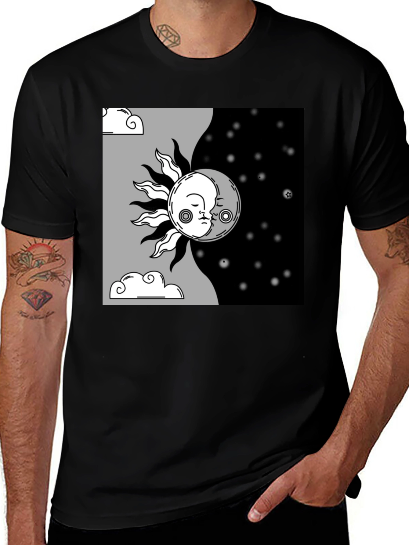 Variant 13 of Sun & Moon Graphic Tee - Celestial Harmony Black T-Shirt
