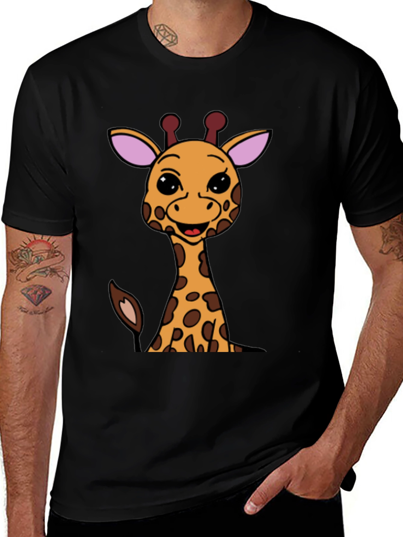 Variant 10 of Cute Giraffe Graphic Print T-Shirt - Black